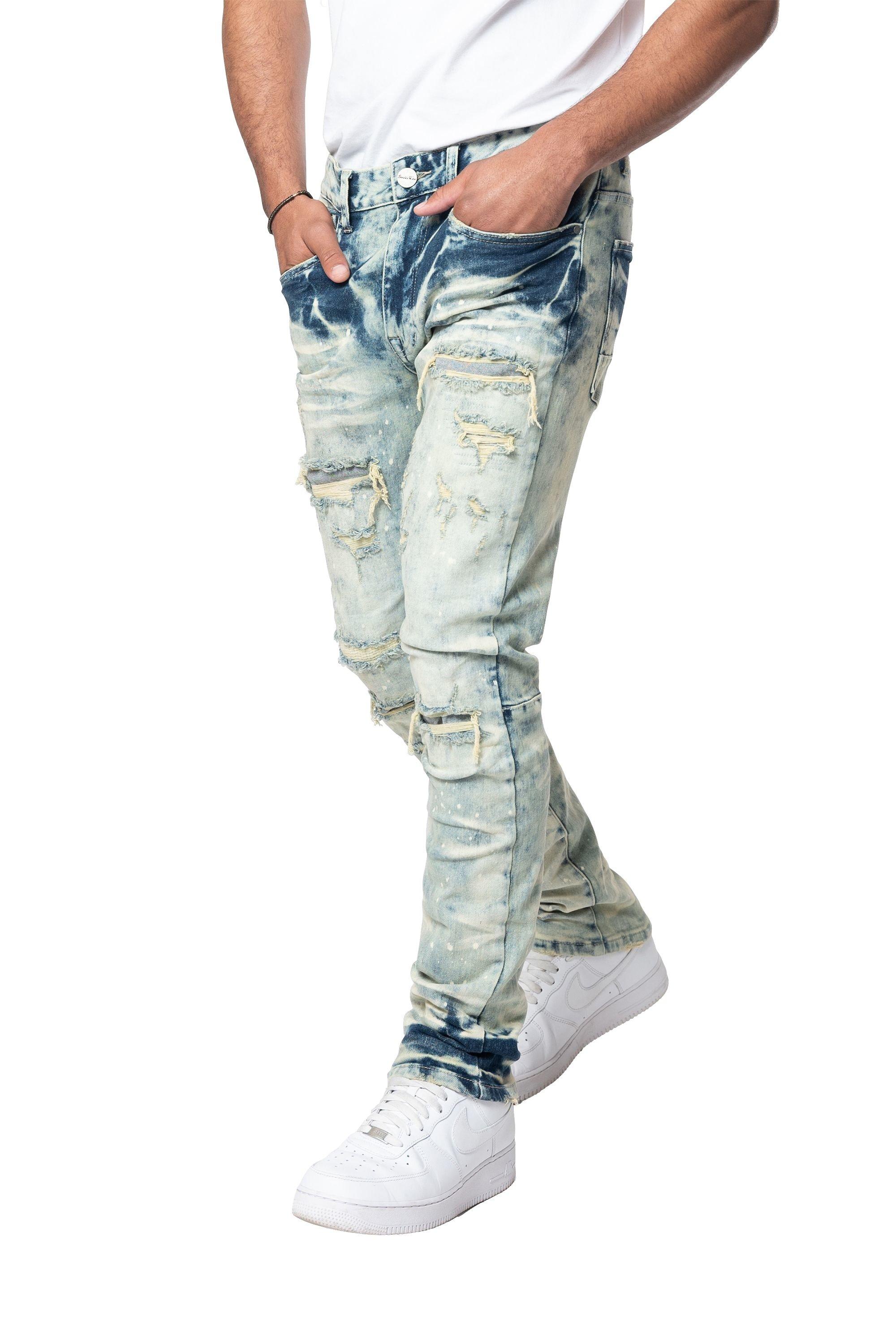 Smoke Rise Men's Slim Fit Heavy Vintage Denim Jeans - Orion Blue - BLUE Thumbnail View 1