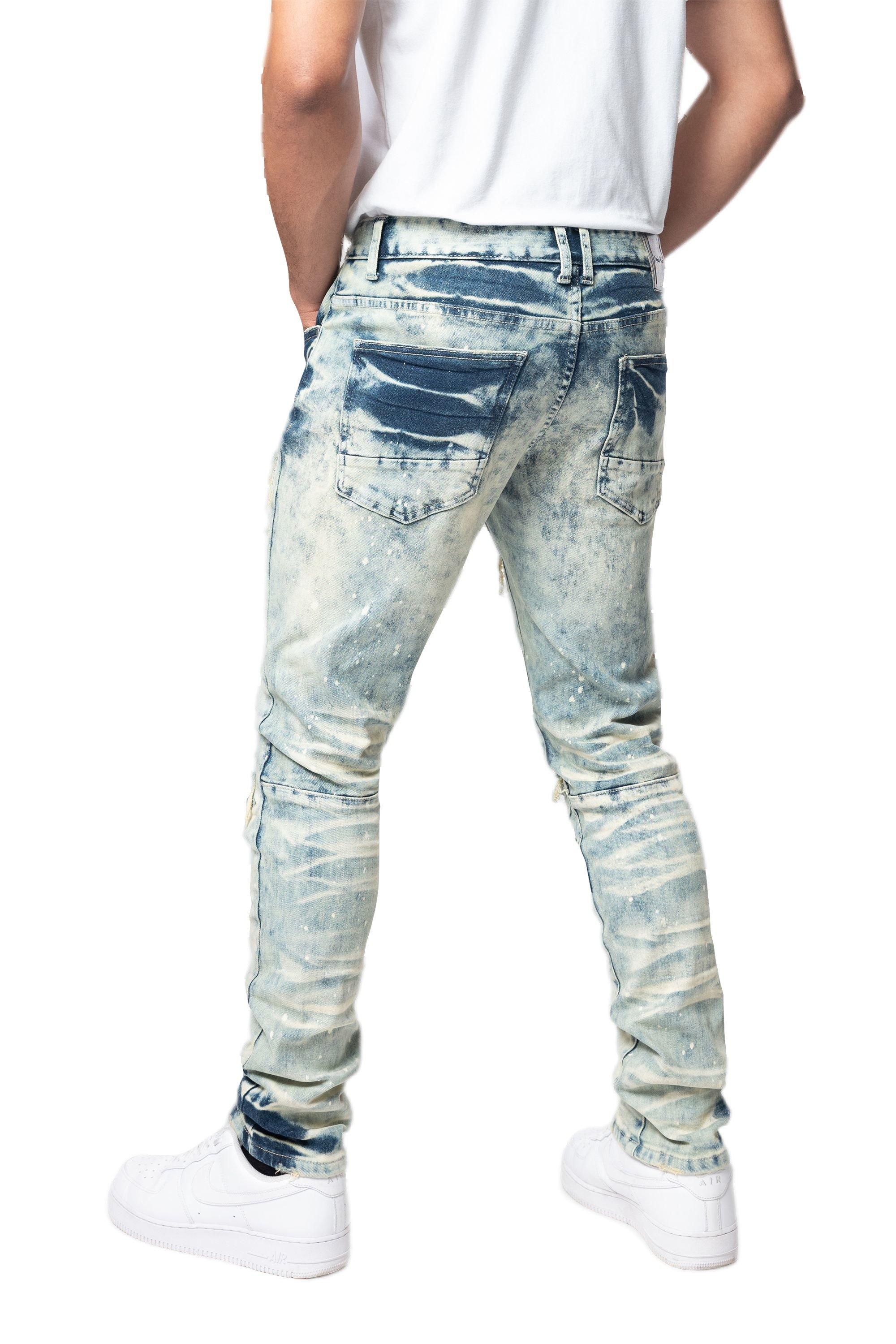 Smoke Rise Men's Slim Fit Heavy Vintage Denim Jeans - Orion Blue - BLUE Thumbnail View 2