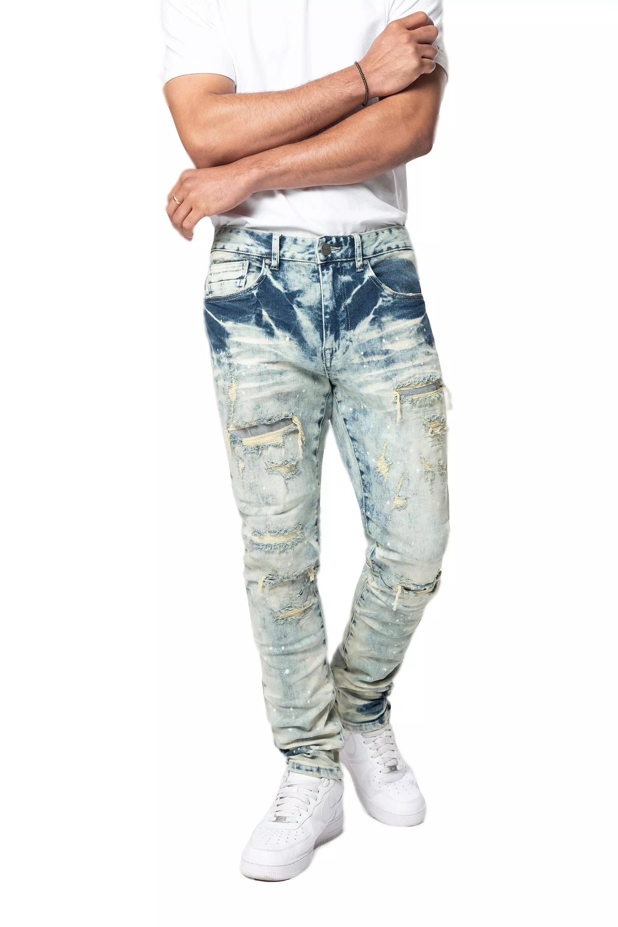 Smoke Rise Men's Slim Fit Heavy Vintage Denim Jeans - Orion Blue - BLUE