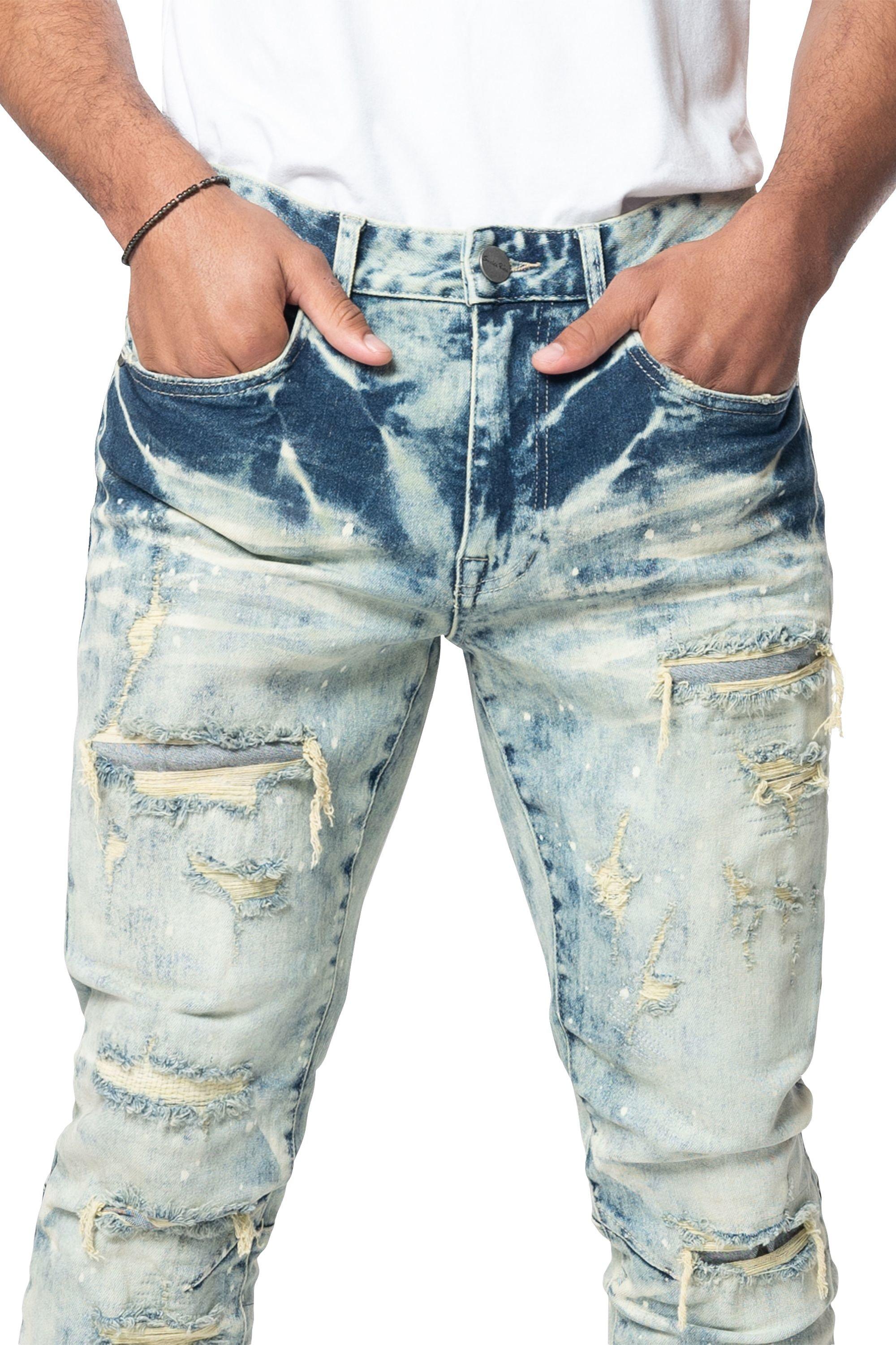 Smoke Rise Men's Slim Fit Heavy Vintage Denim Jeans - Orion Blue - BLUE Thumbnail View 5