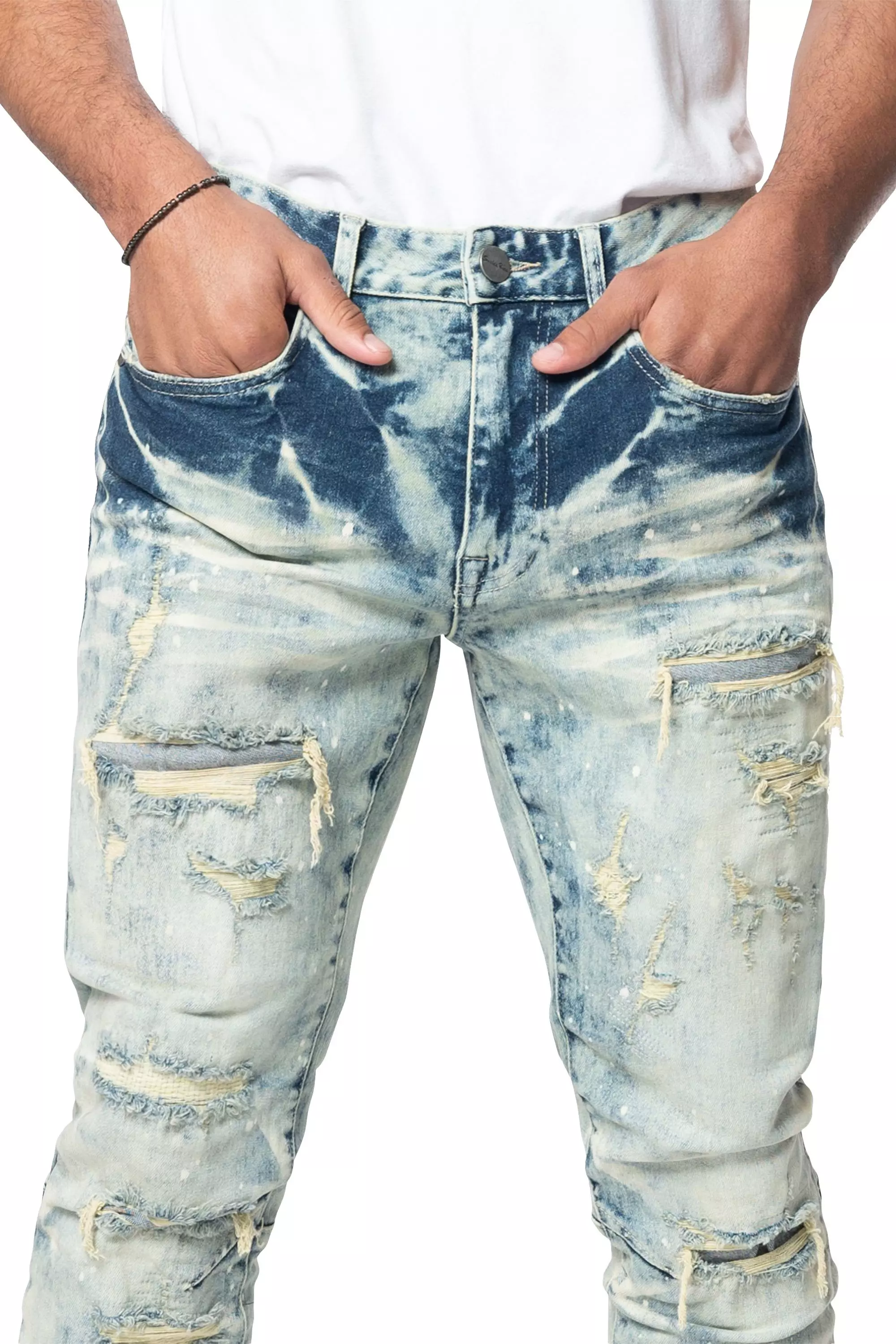 Smoke Rise Men's Slim Fit Heavy Vintage Denim Jeans - Orion Blue - BLUE