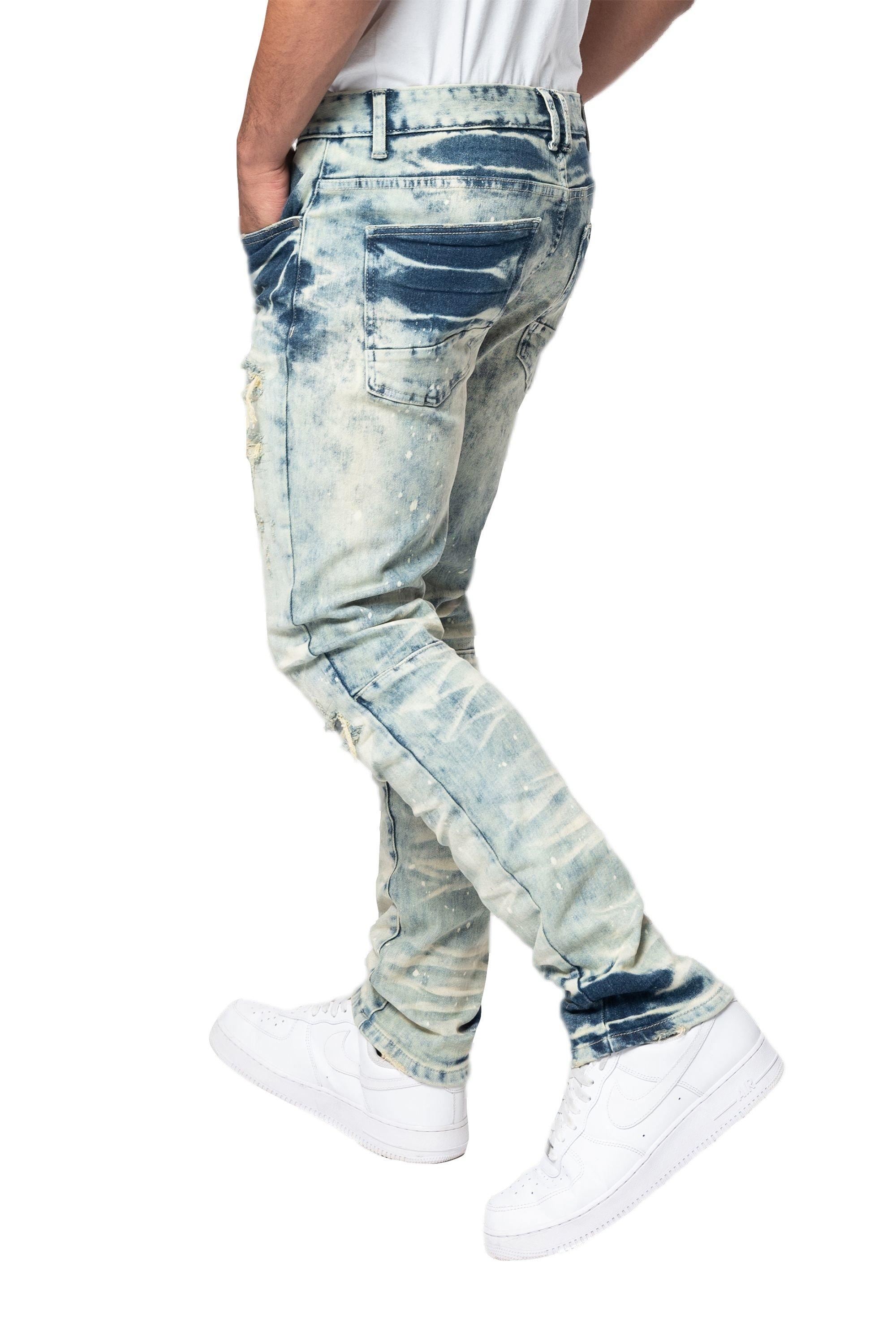 Smoke Rise Men's Slim Fit Heavy Vintage Denim Jeans - Orion Blue - BLUE Thumbnail View 6