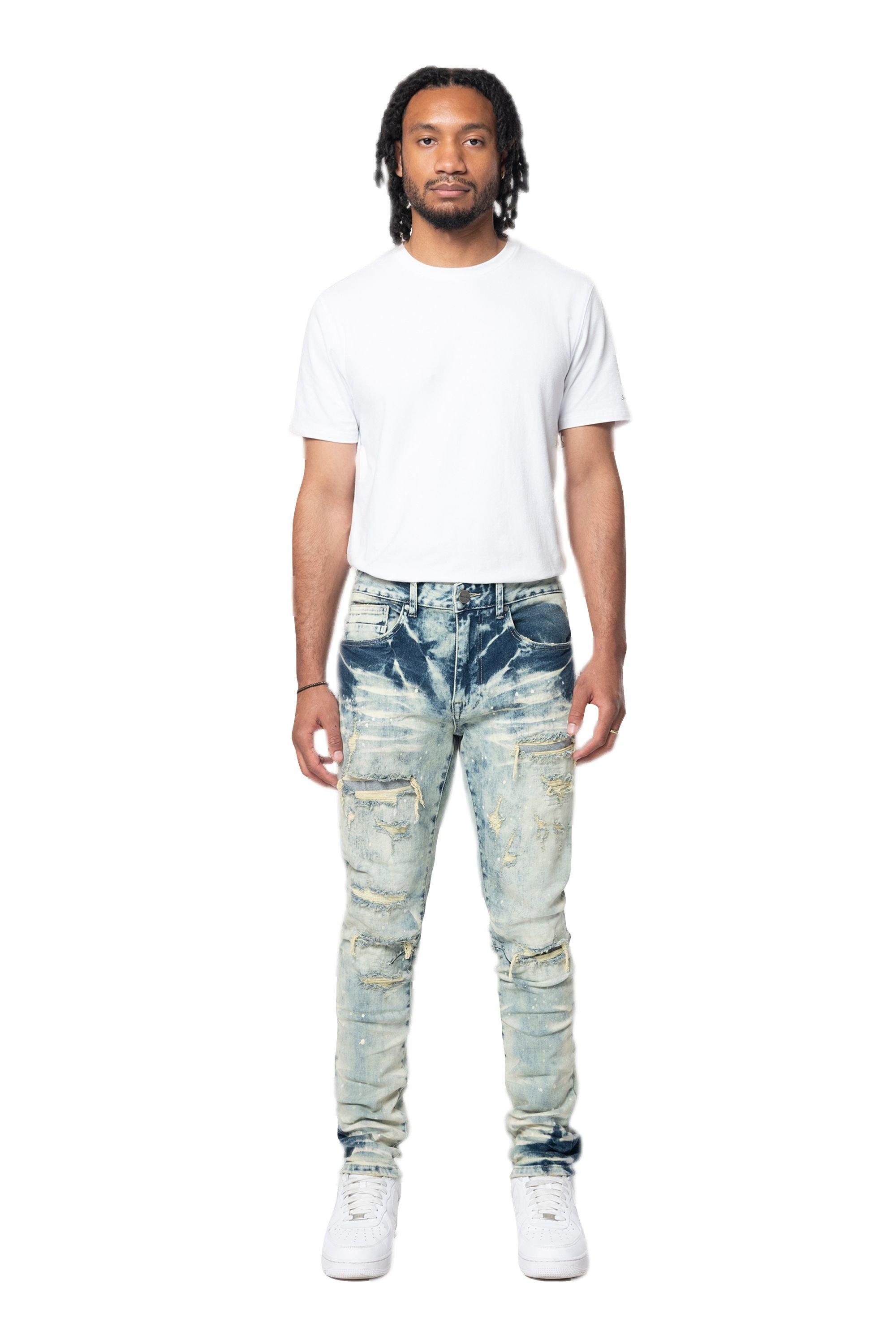 Smoke Rise Men's Slim Fit Heavy Vintage Denim Jeans - Orion Blue - BLUE Thumbnail View 7