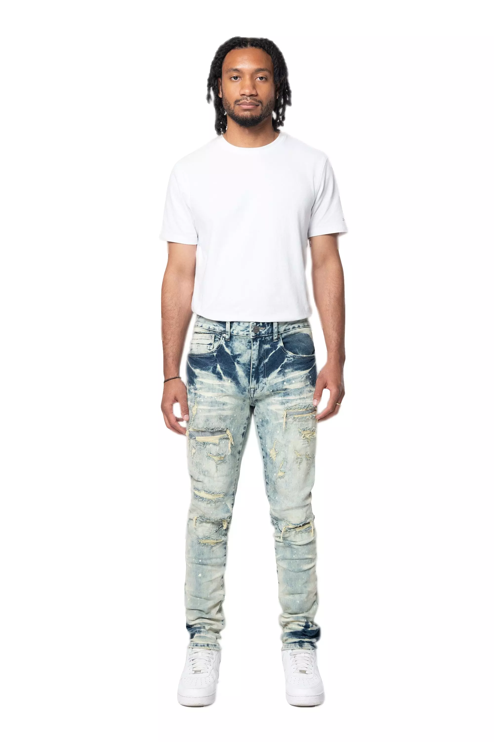 Smoke Rise Men's Slim Fit Heavy Vintage Denim Jeans - Orion Blue - BLUE