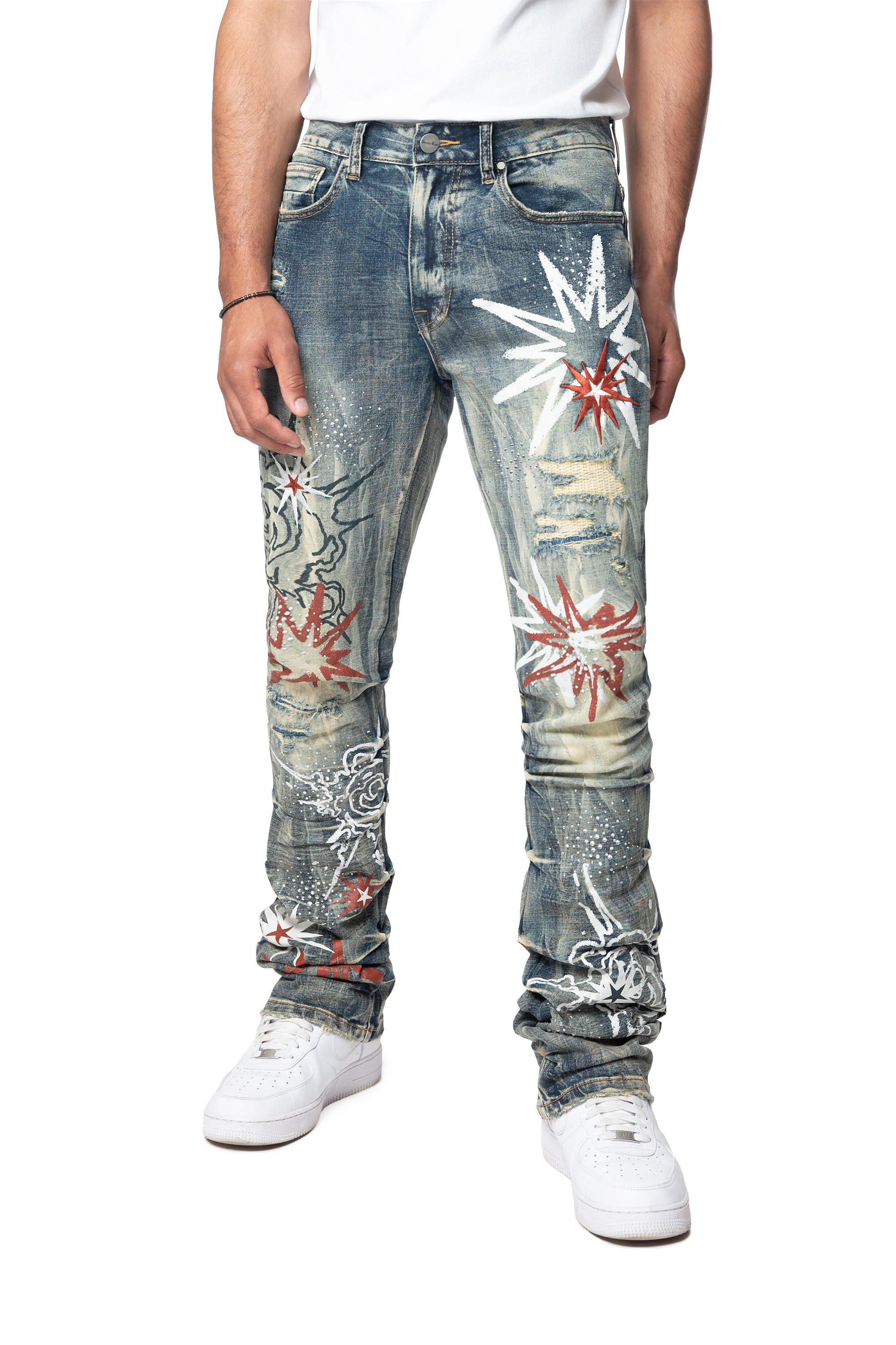 Smoke Rise Men's STK Flower Explosive Denim Jeans - Blue Toast - BLUE Thumbnail View 1