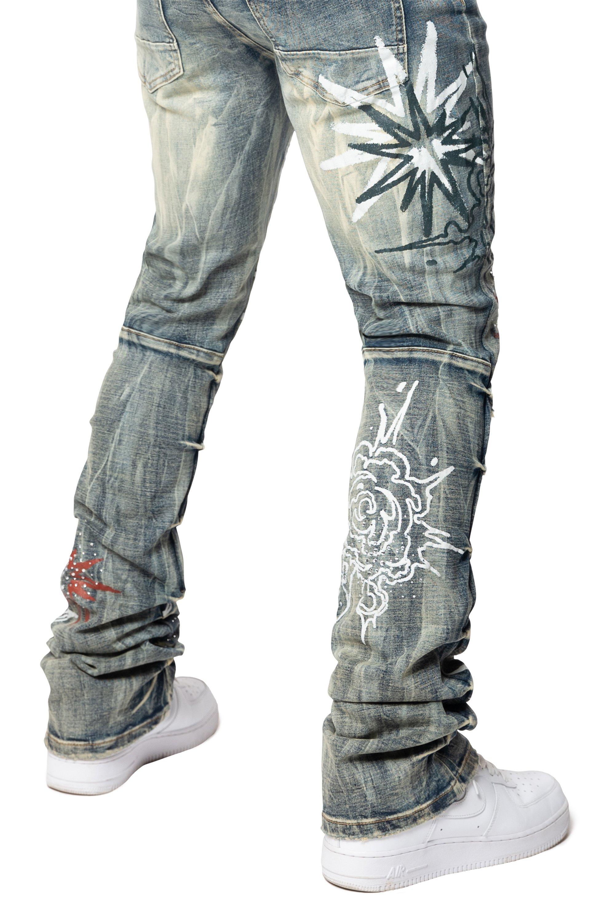 Smoke Rise Men's STK Flower Explosive Denim Jeans - Blue Toast - BLUE Thumbnail View 2