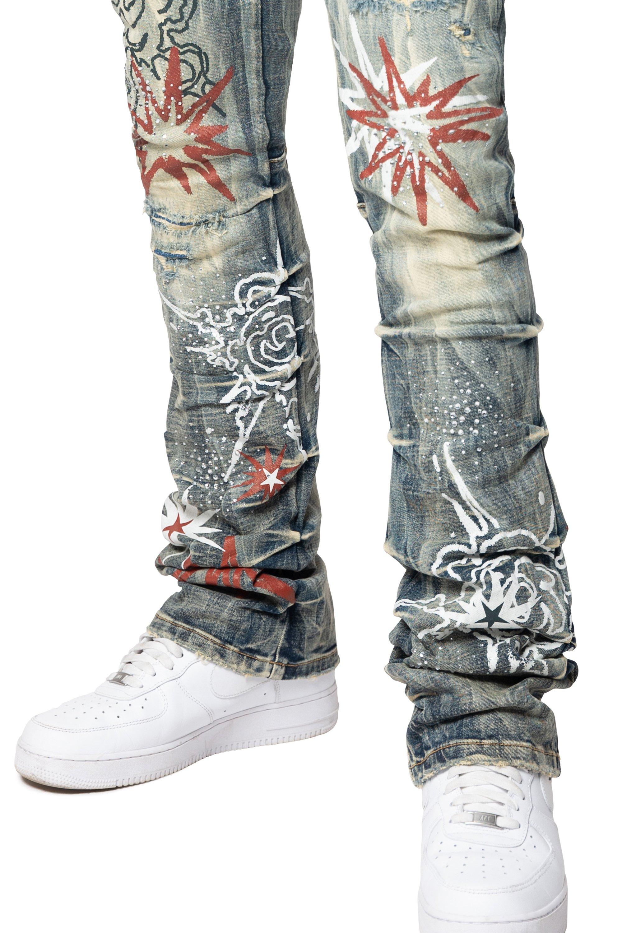 Smoke Rise Men's STK Flower Explosive Denim Jeans - Blue Toast - BLUE Thumbnail View 4