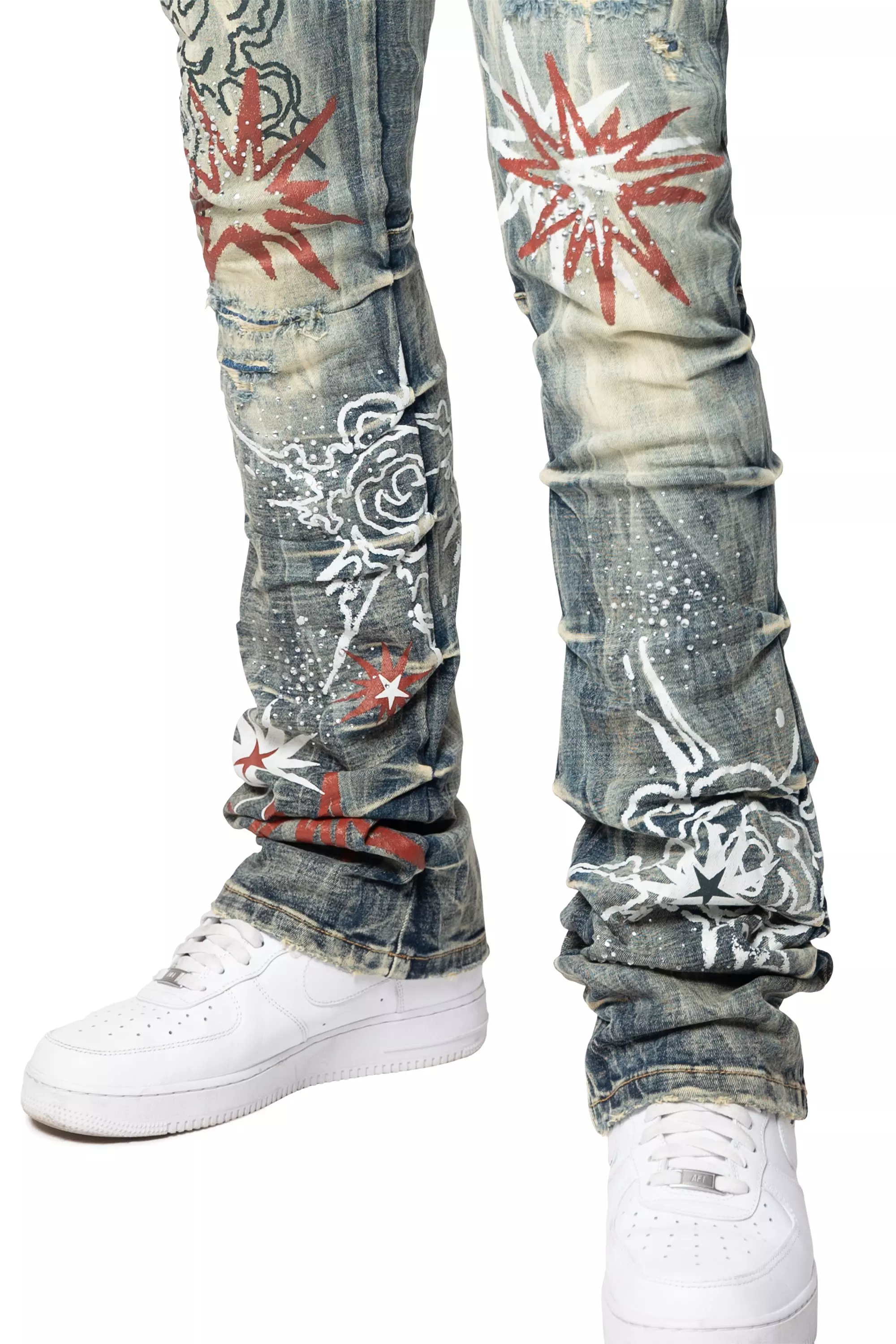 Smoke Rise Men's STK Flower Explosive Denim Jeans - Blue Toast - BLUE