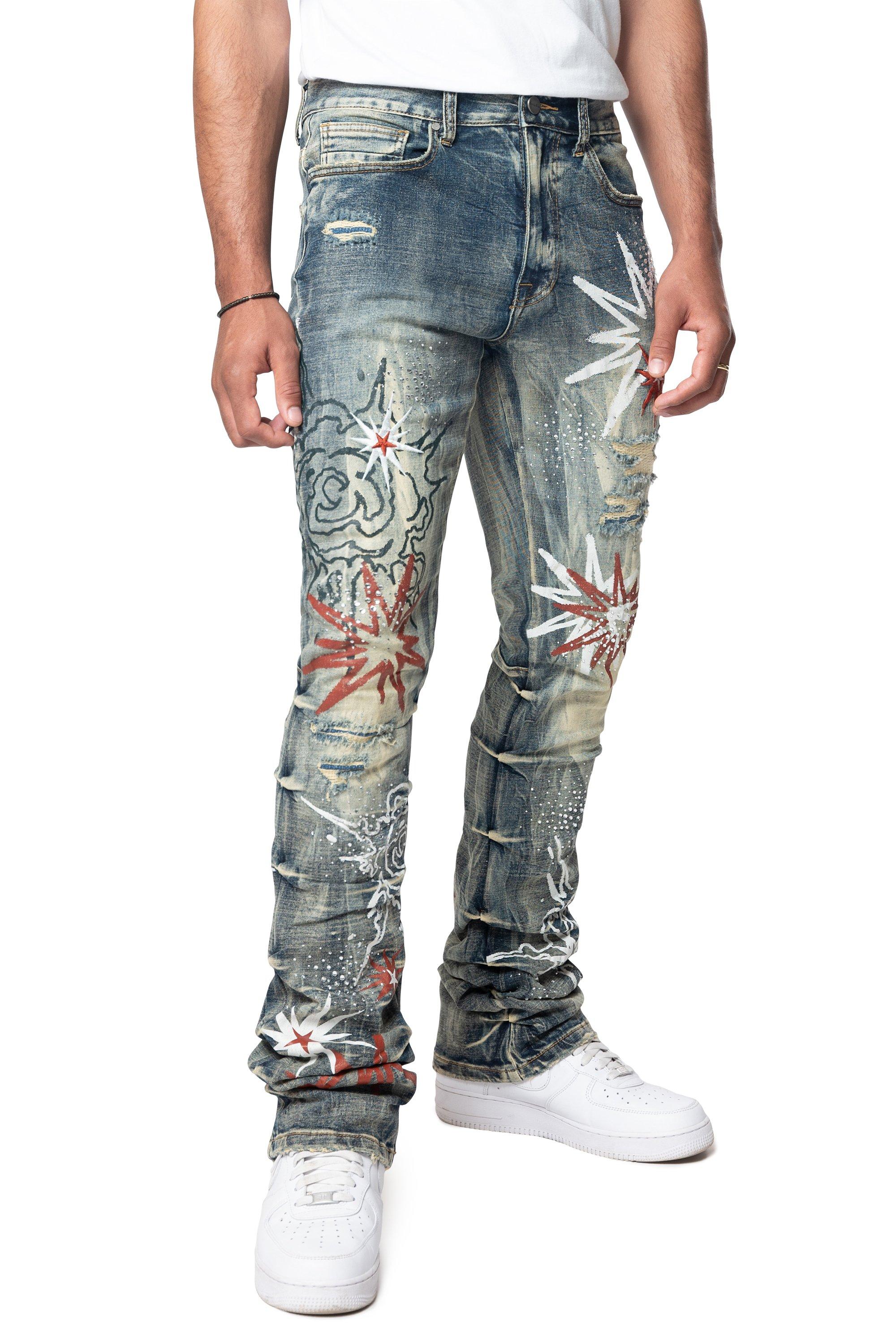 Smoke Rise Men's STK Flower Explosive Denim Jeans - Blue Toast - BLUE Thumbnail View 5