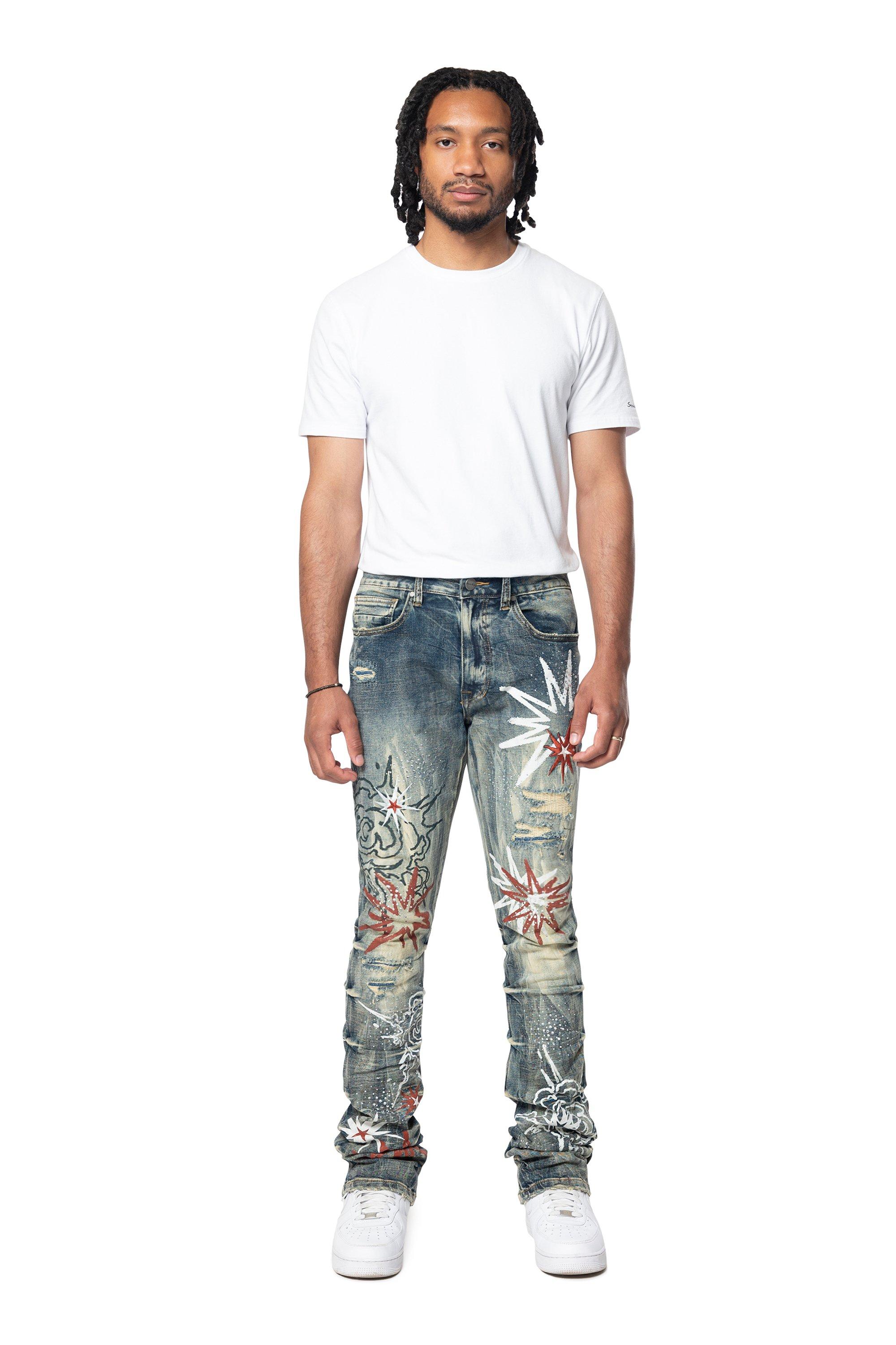 Smoke Rise Men's STK Flower Explosive Denim Jeans - Blue Toast - BLUE Thumbnail View 6
