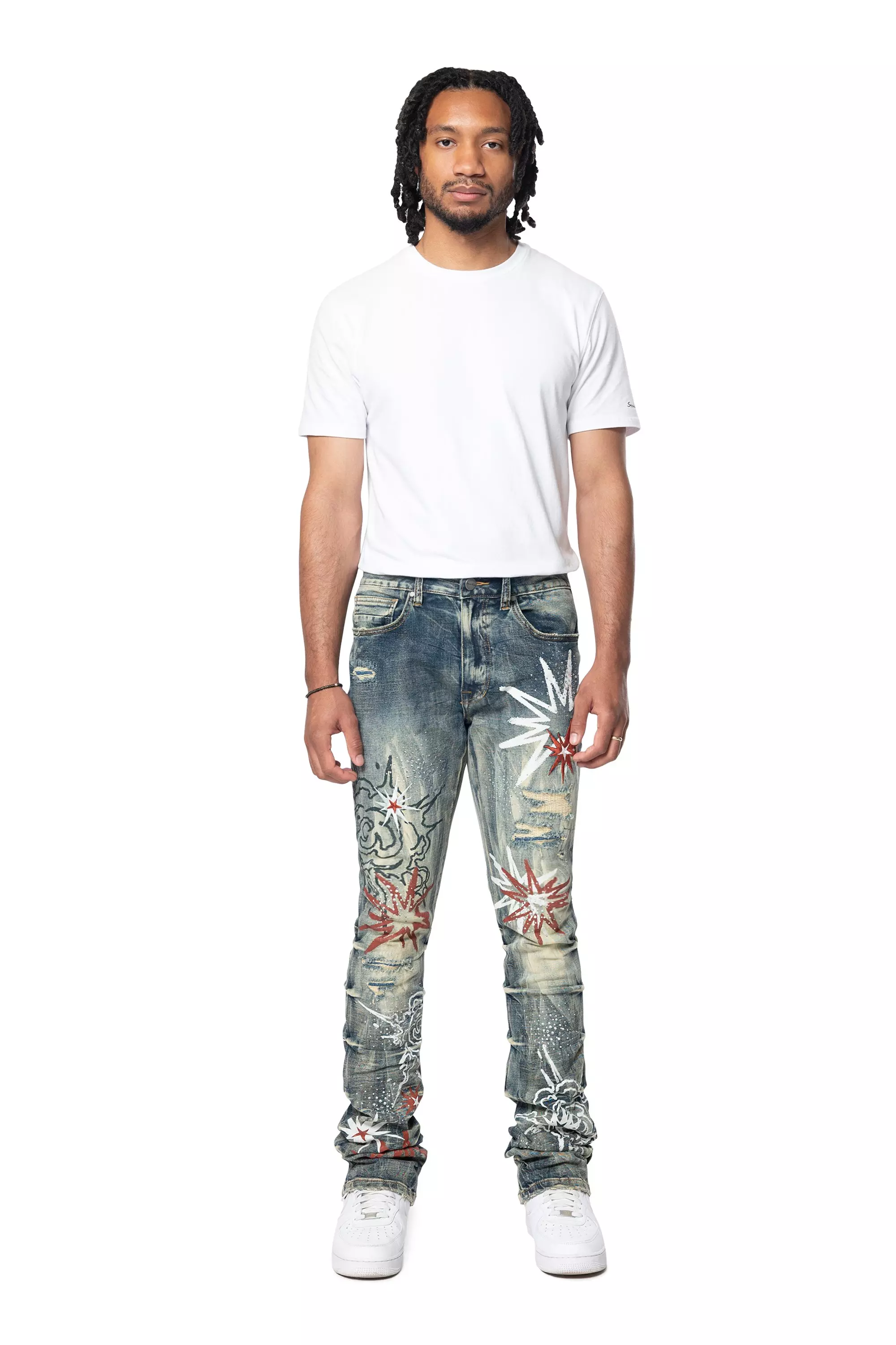 Smoke Rise Men's STK Flower Explosive Denim Jeans - Blue Toast - BLUE