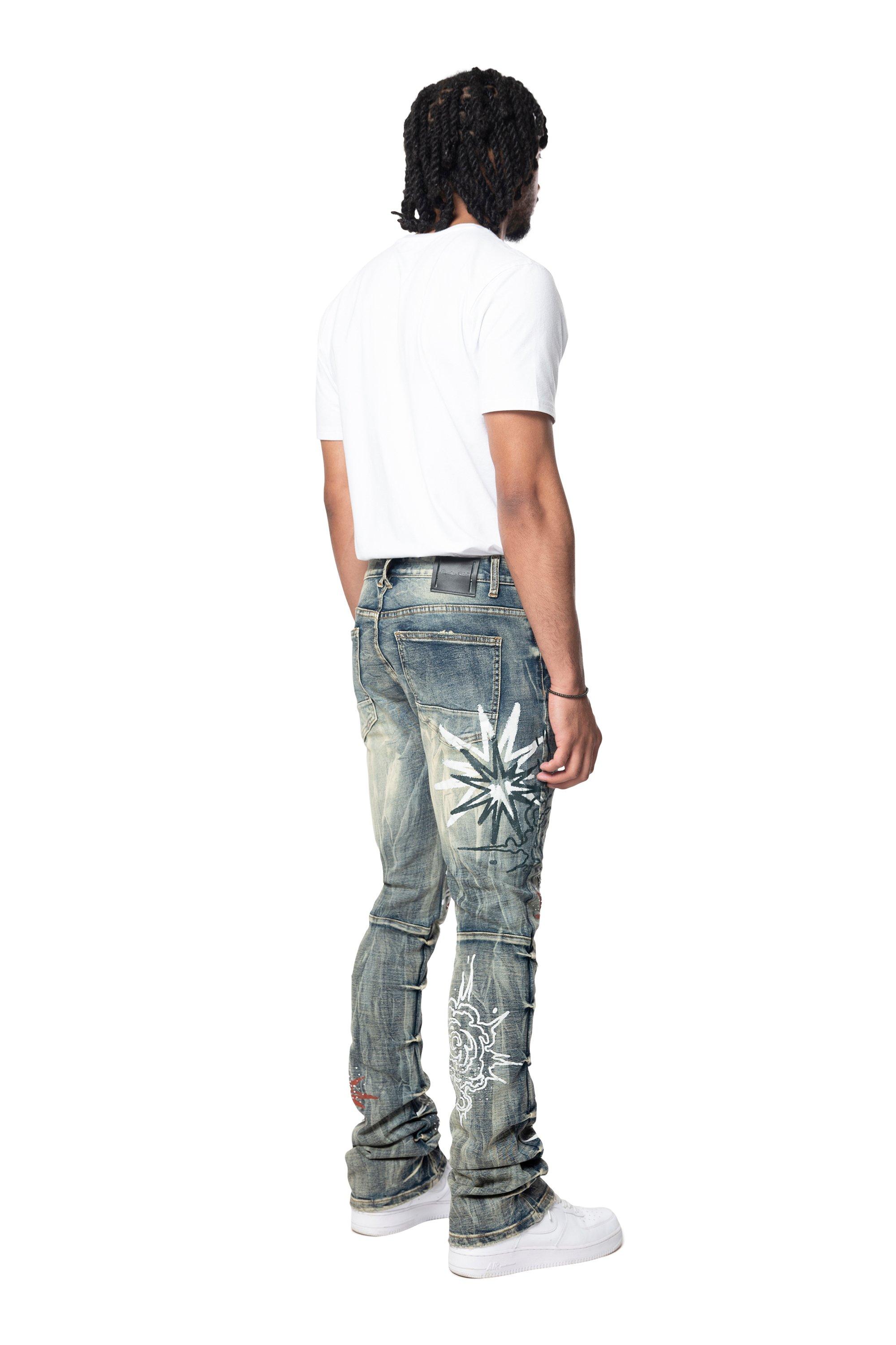 Smoke Rise Men's STK Flower Explosive Denim Jeans - Blue Toast - BLUE Thumbnail View 7