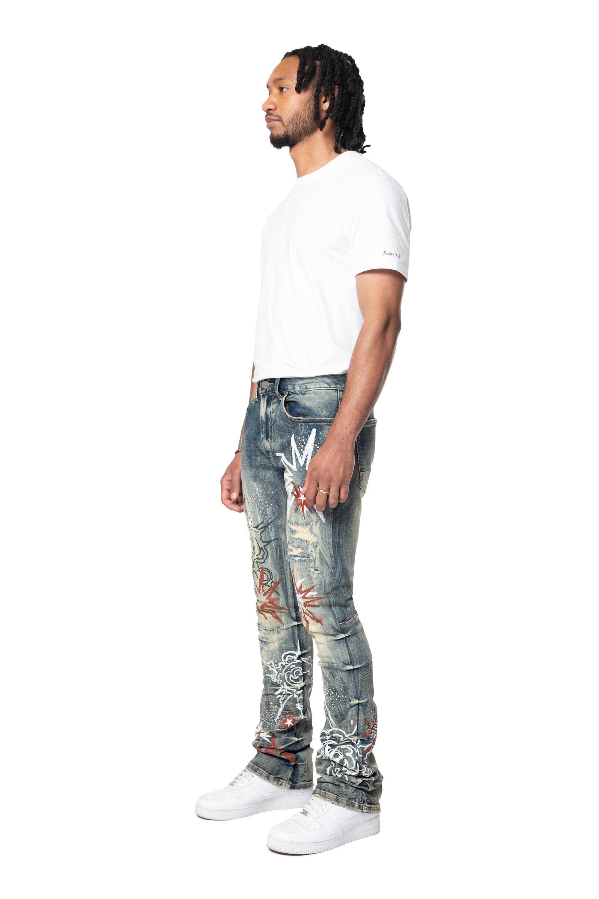 Smoke Rise Men's STK Flower Explosive Denim Jeans - Blue Toast - BLUE Thumbnail View 8