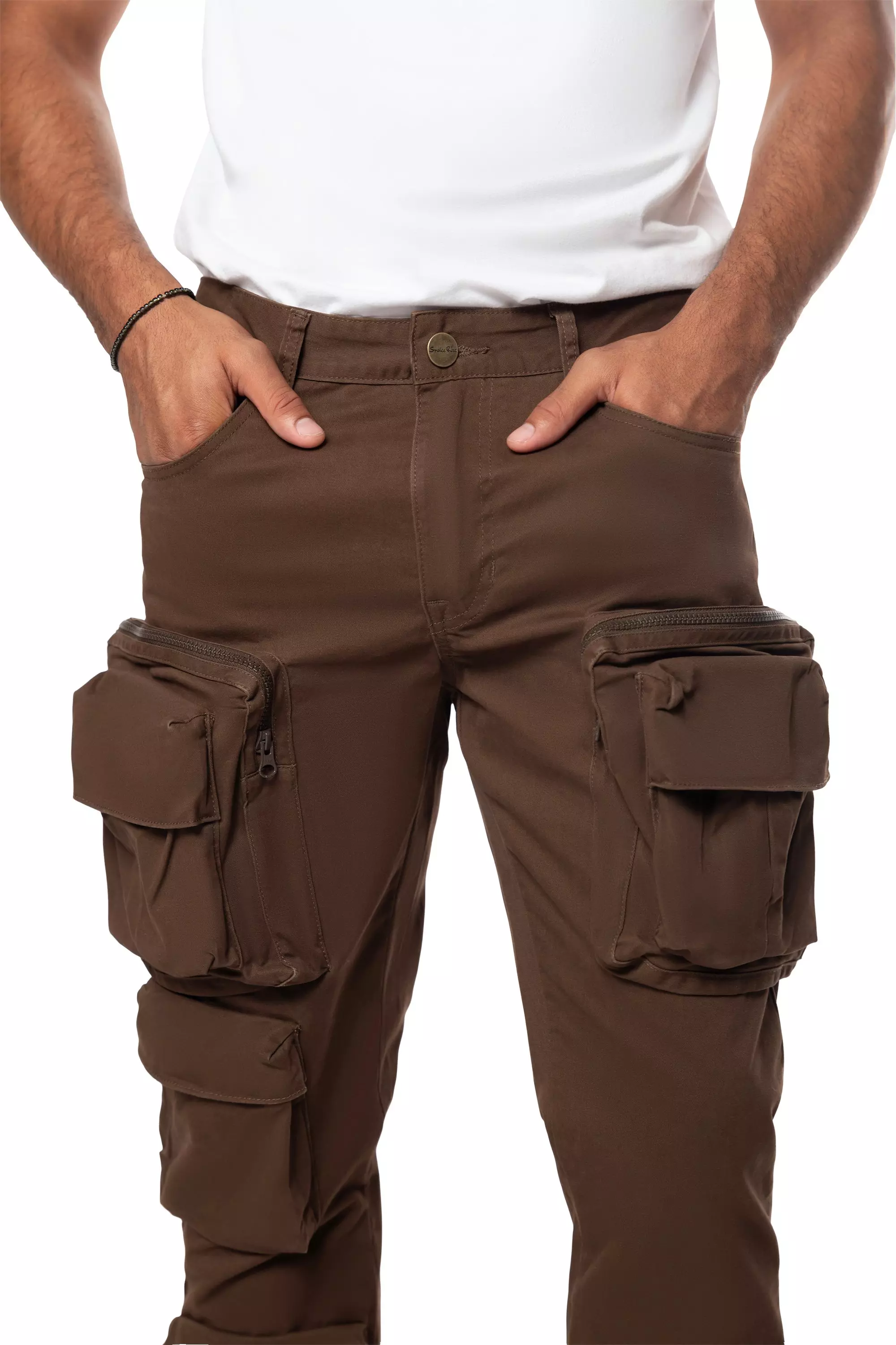 Smoke Rise Men's Slim Fit Cargo Twill Pants - Bison - BROWN