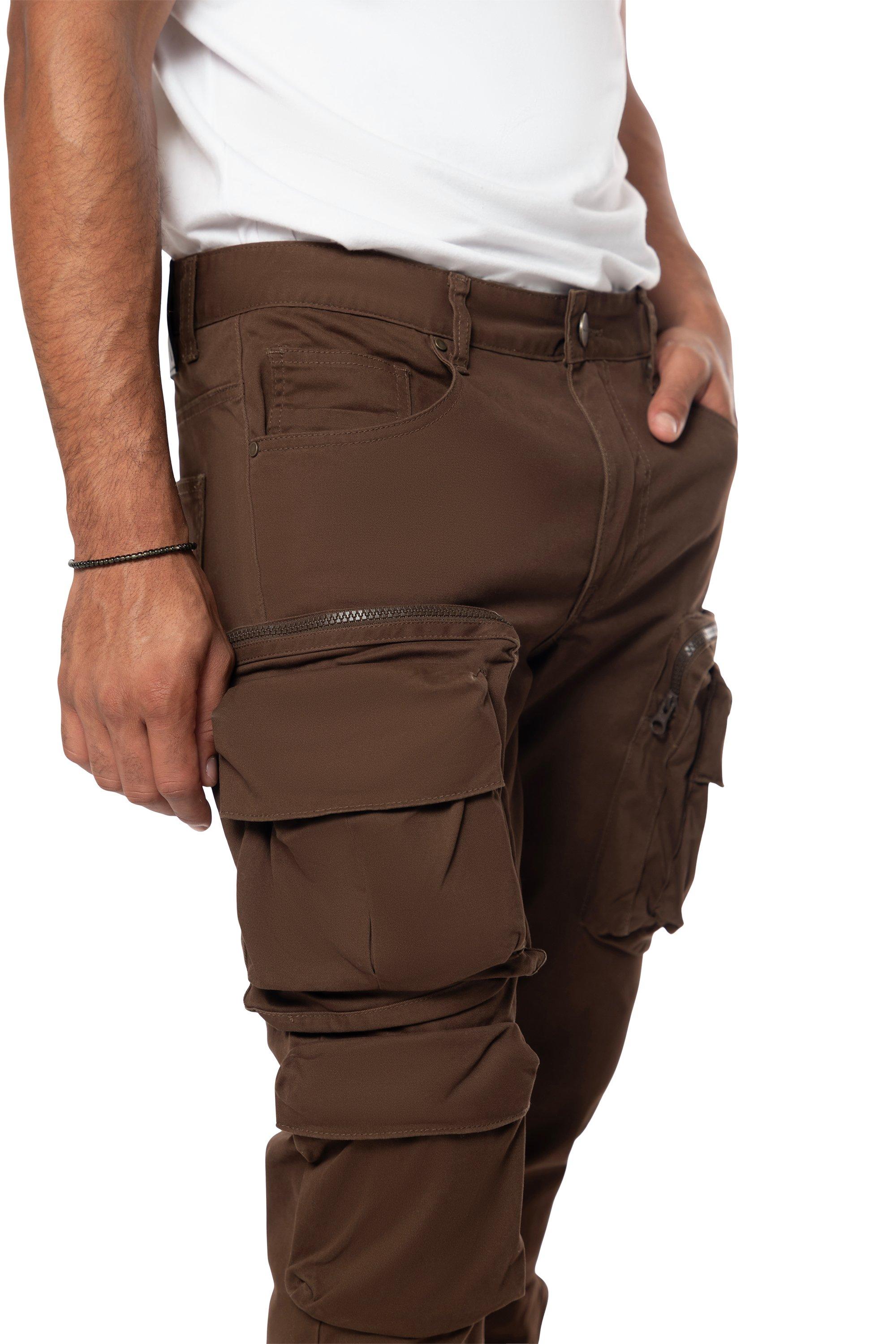 Smoke Rise Men's Slim Fit Cargo Twill Pants - Bison - BROWN Thumbnail View 4