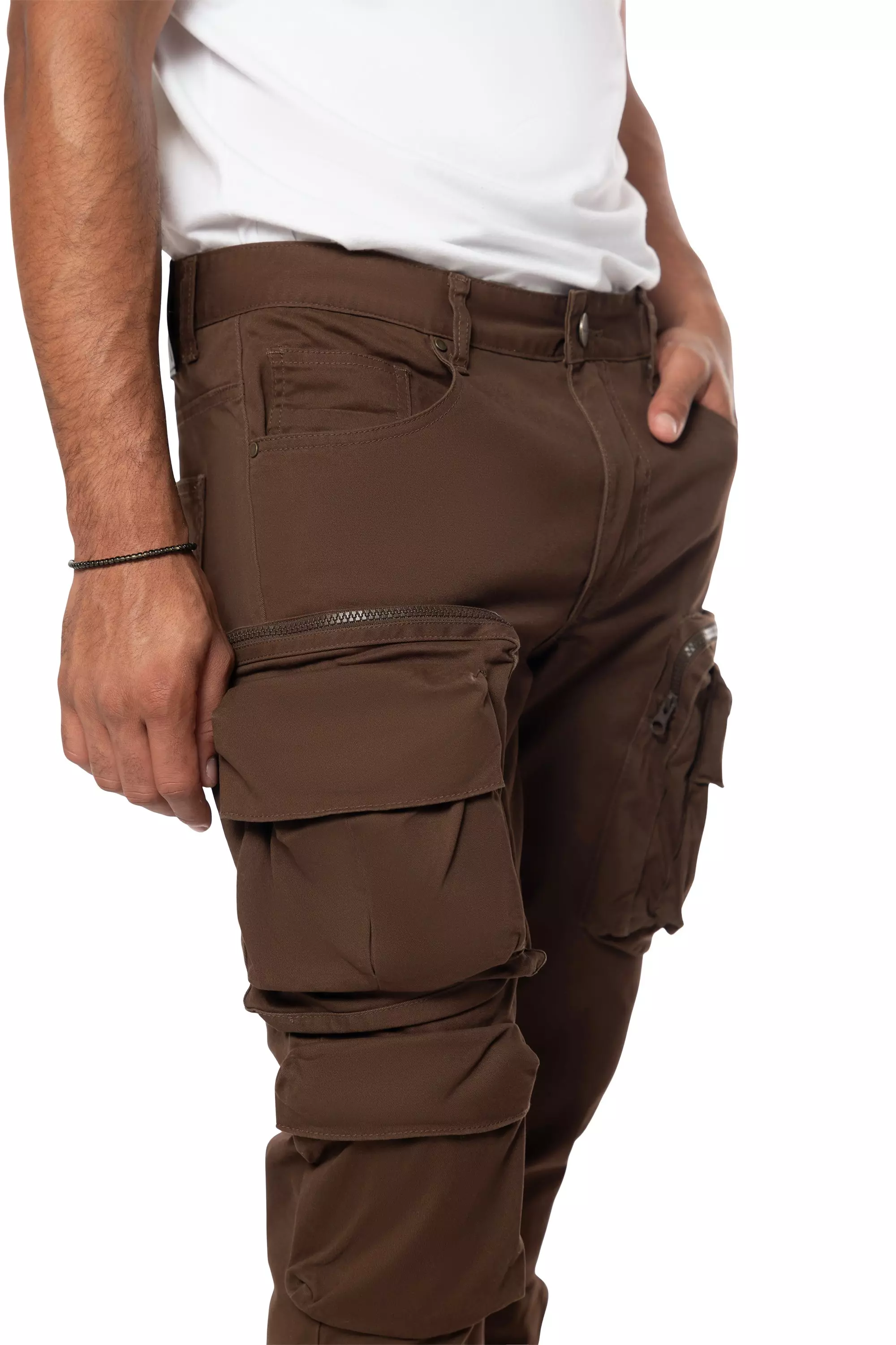 Smoke Rise Men's Slim Fit Cargo Twill Pants - Bison - BROWN