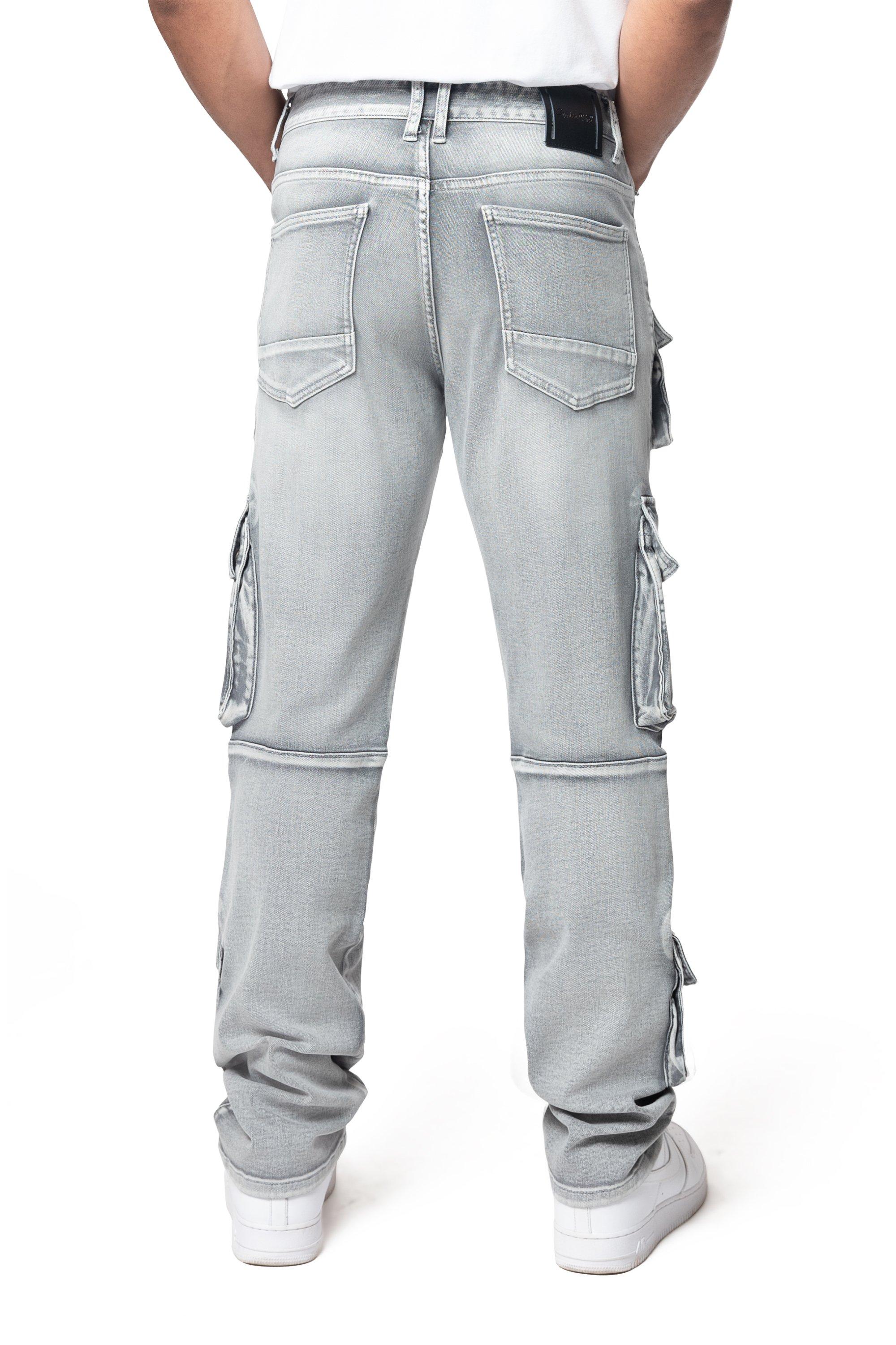 Smoke Rise Men's Straight Fit Cargo Denim Jeans - Union Grey - GREY Thumbnail View 2