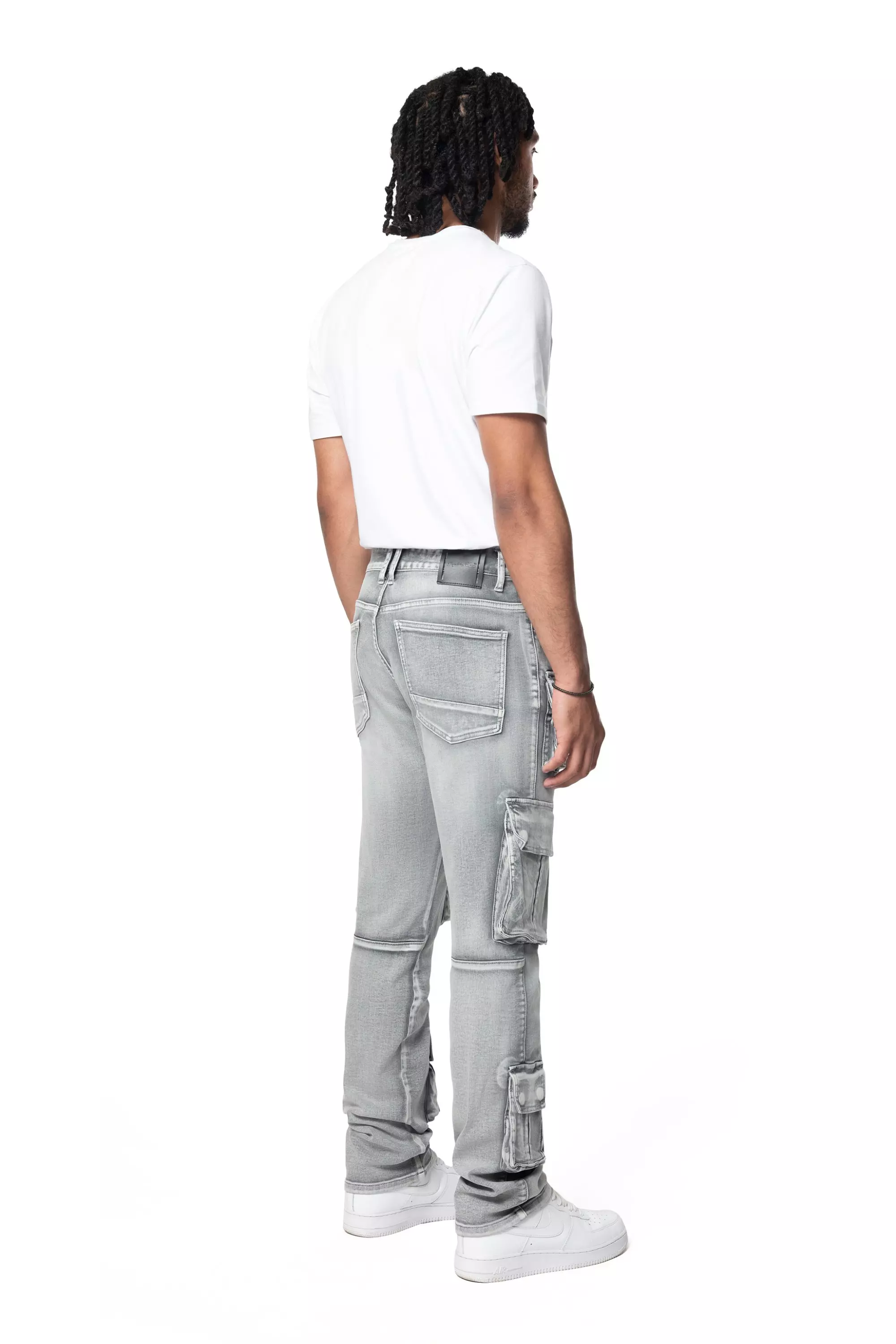 Smoke Rise Men's Straight Fit Cargo Denim Jeans - Union Grey - GREY