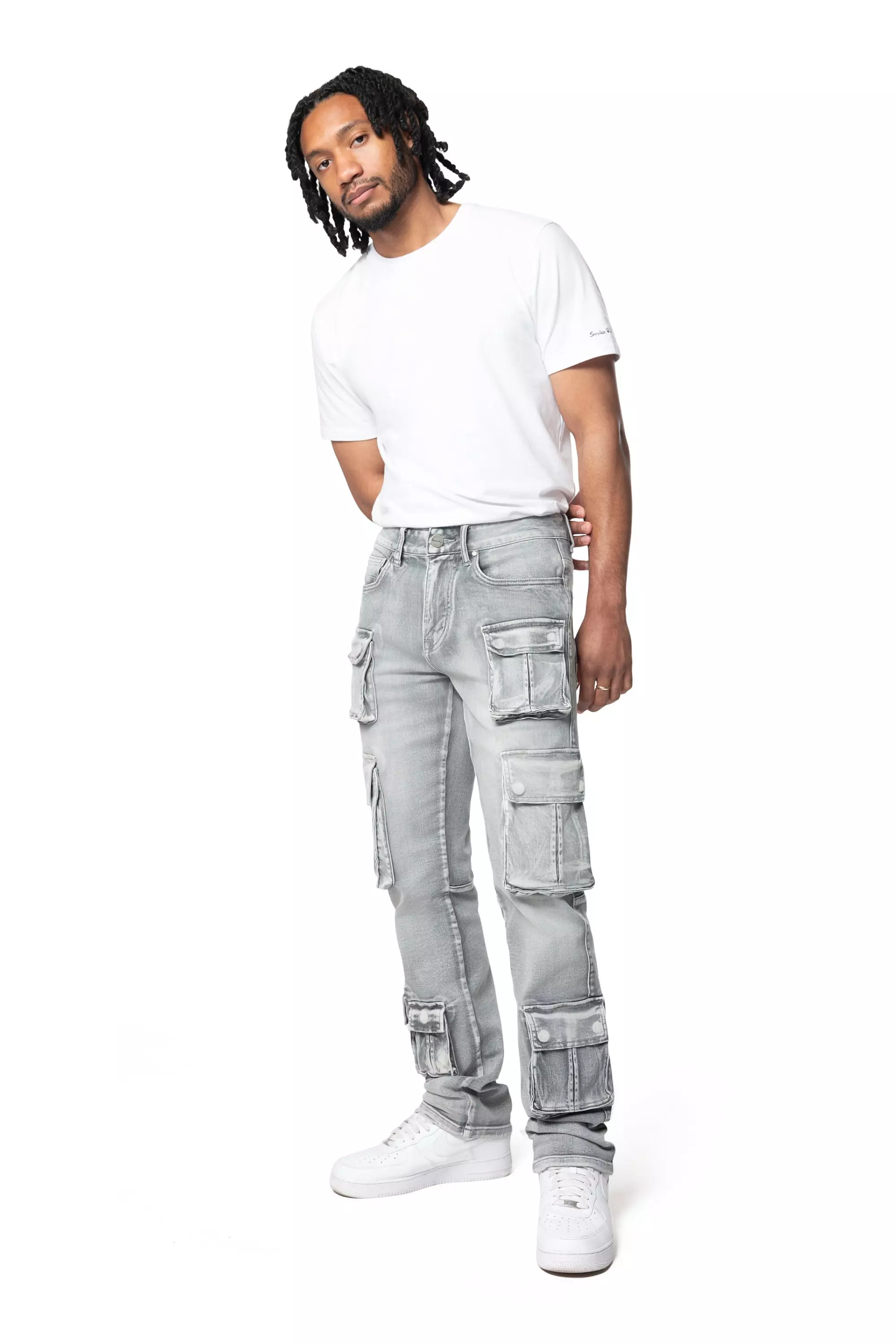 Smoke Rise Men's Straight Fit Cargo Denim Jeans - Union Grey - GREY