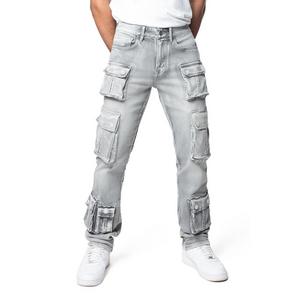 Smoke Rise Men's Straight Fit Cargo Denim Jeans - Union Grey
