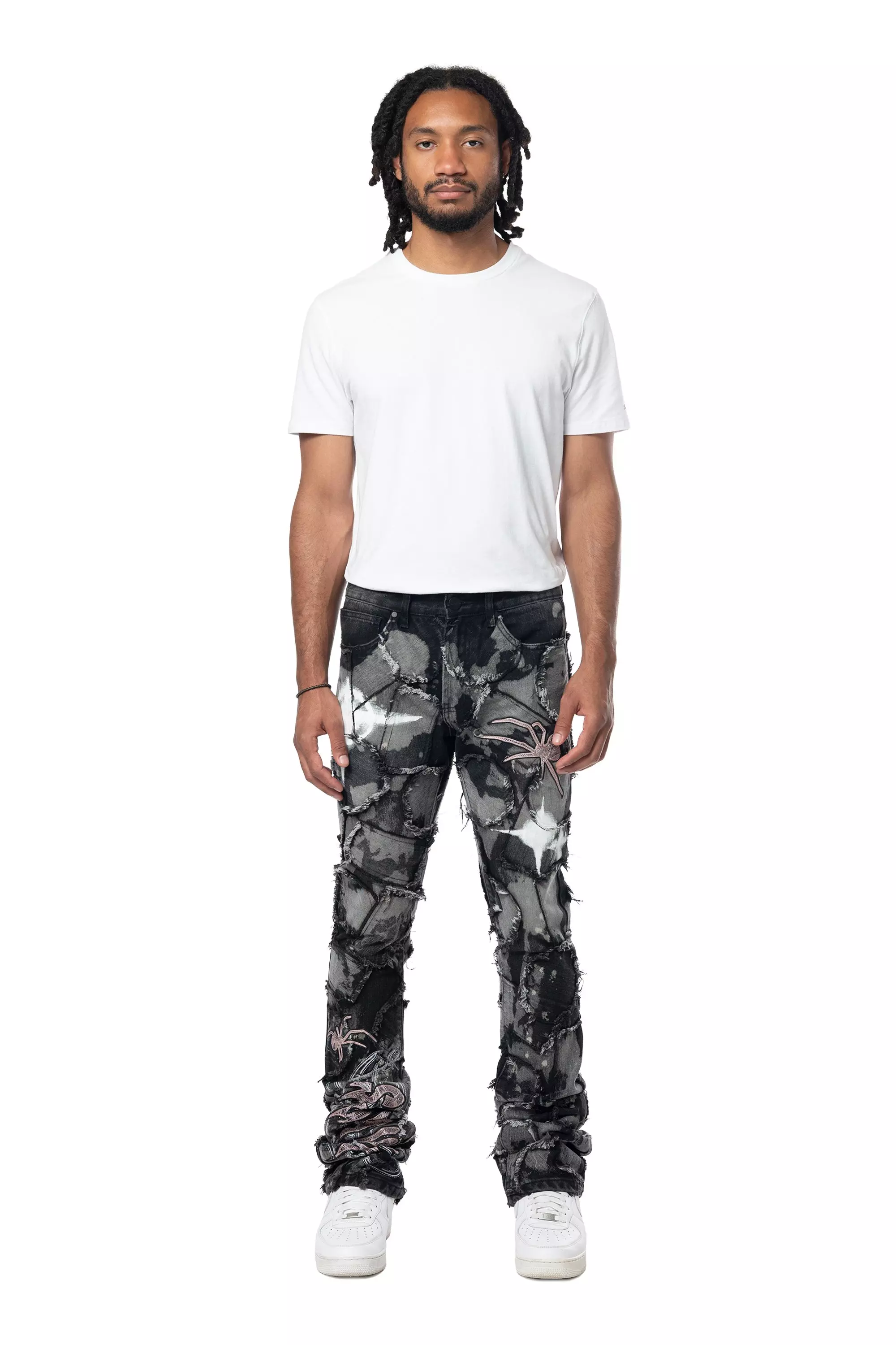 Smoke Rise Men's Floral Dystopia Straight Fit Denim Jeans - Nickel Black - BLACK