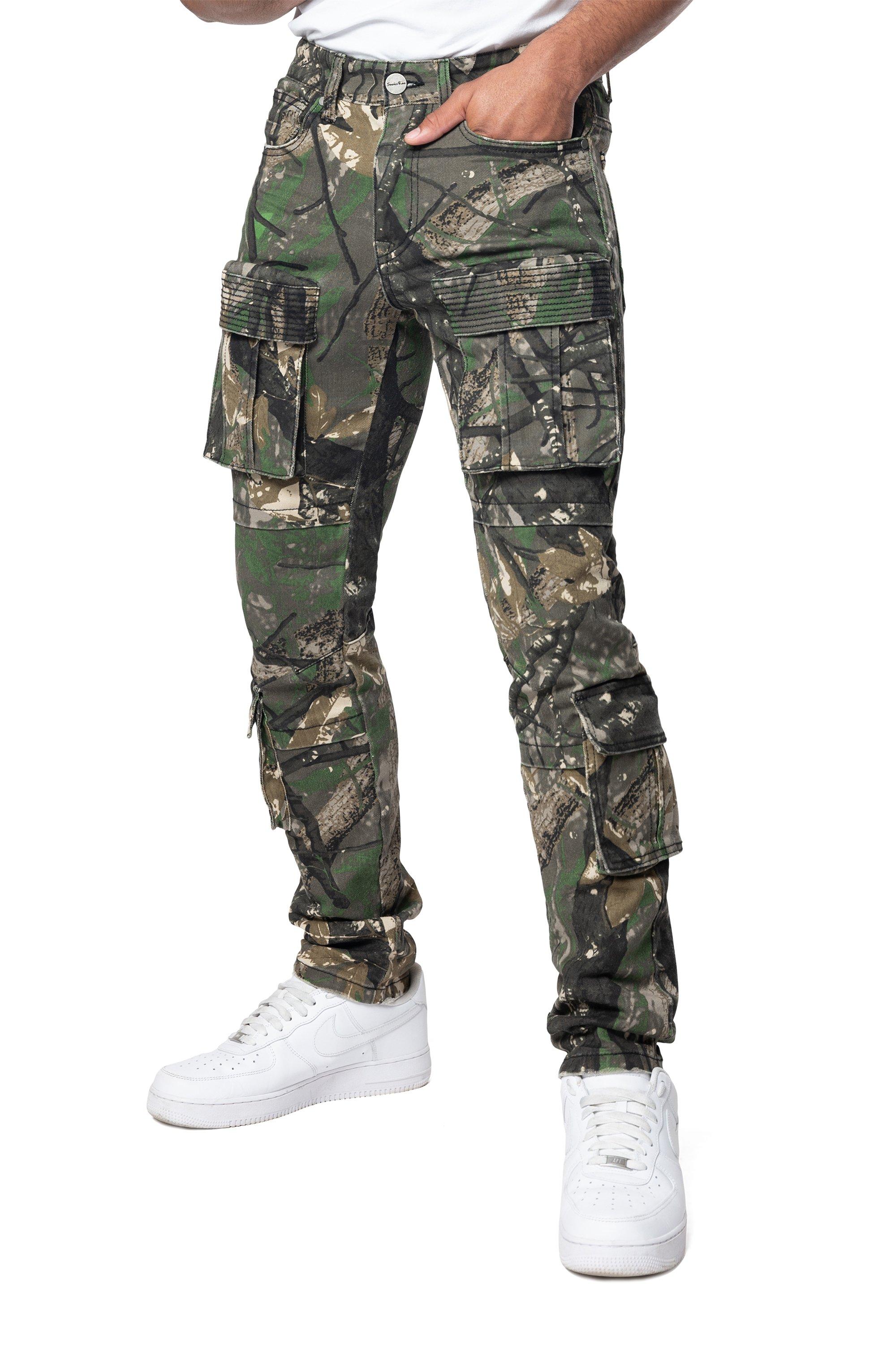 Smoke Rise Men's Slim Fit Utility Pocket Pants - Tree Camo - OLIVE Thumbnail View 1