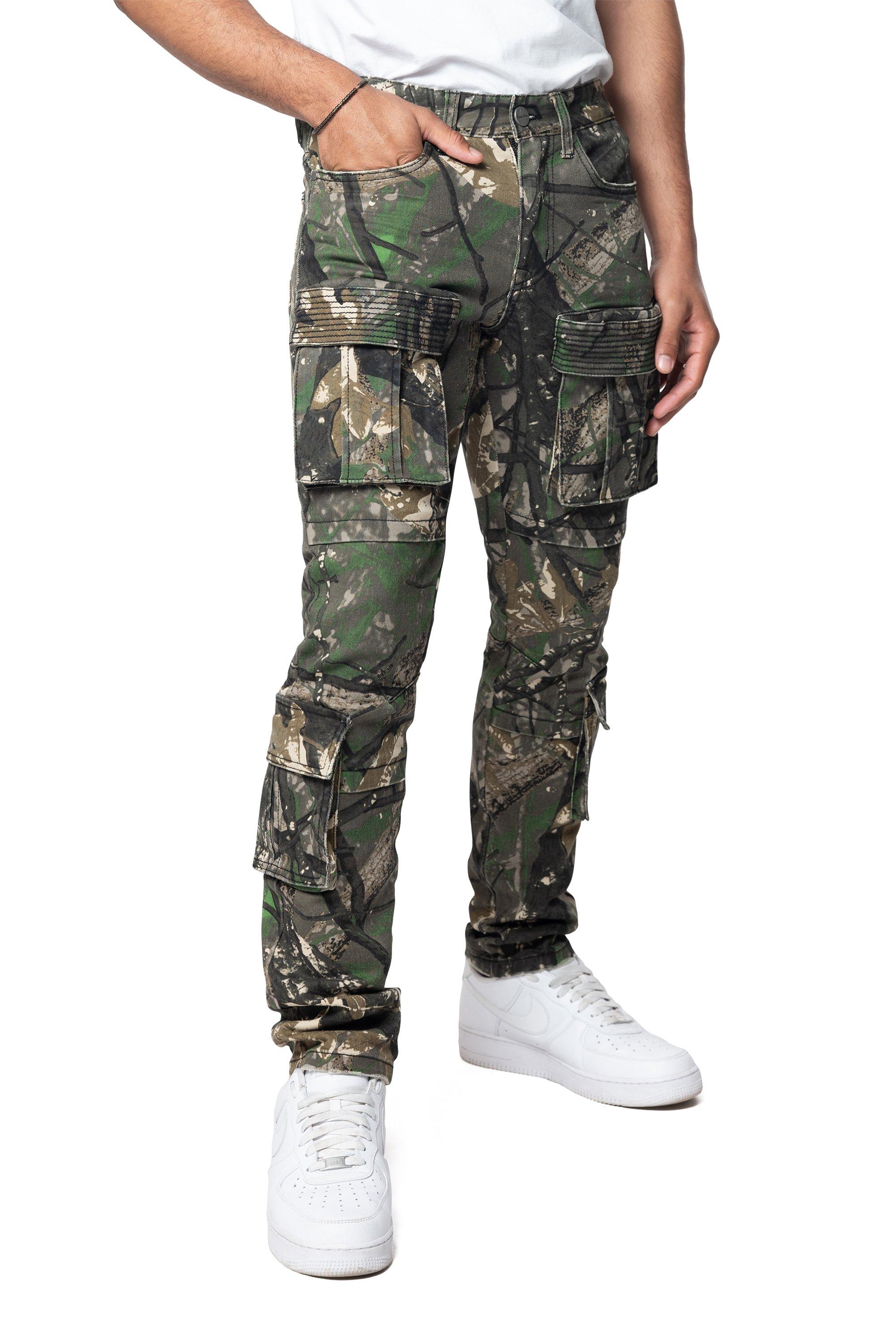 Smoke Rise Men's Slim Fit Utility Pocket Pants - Tree Camo - OLIVE Thumbnail View 3