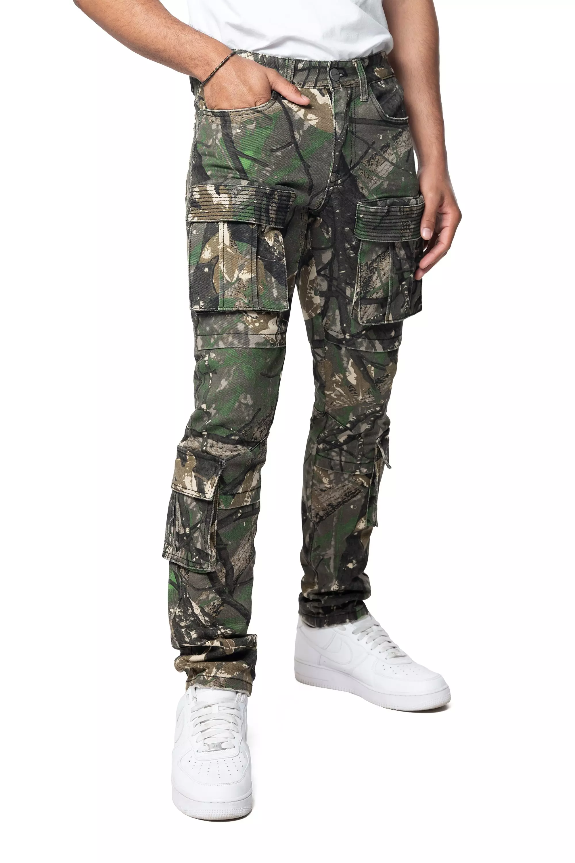 Smoke Rise Men's Slim Fit Utility Pocket Pants - Tree Camo - OLIVE