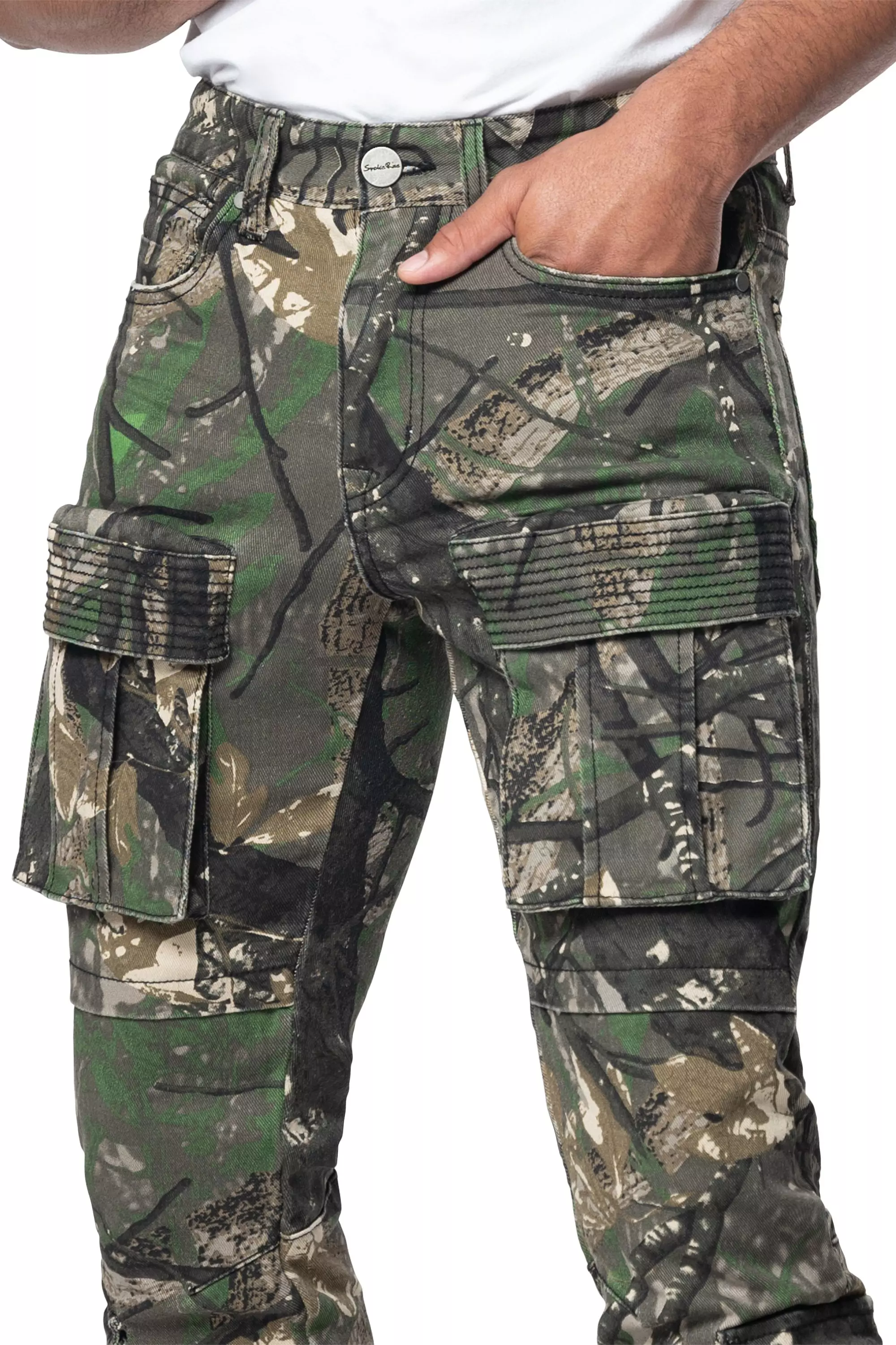 Smoke Rise Men's Slim Fit Utility Pocket Pants - Tree Camo - OLIVE