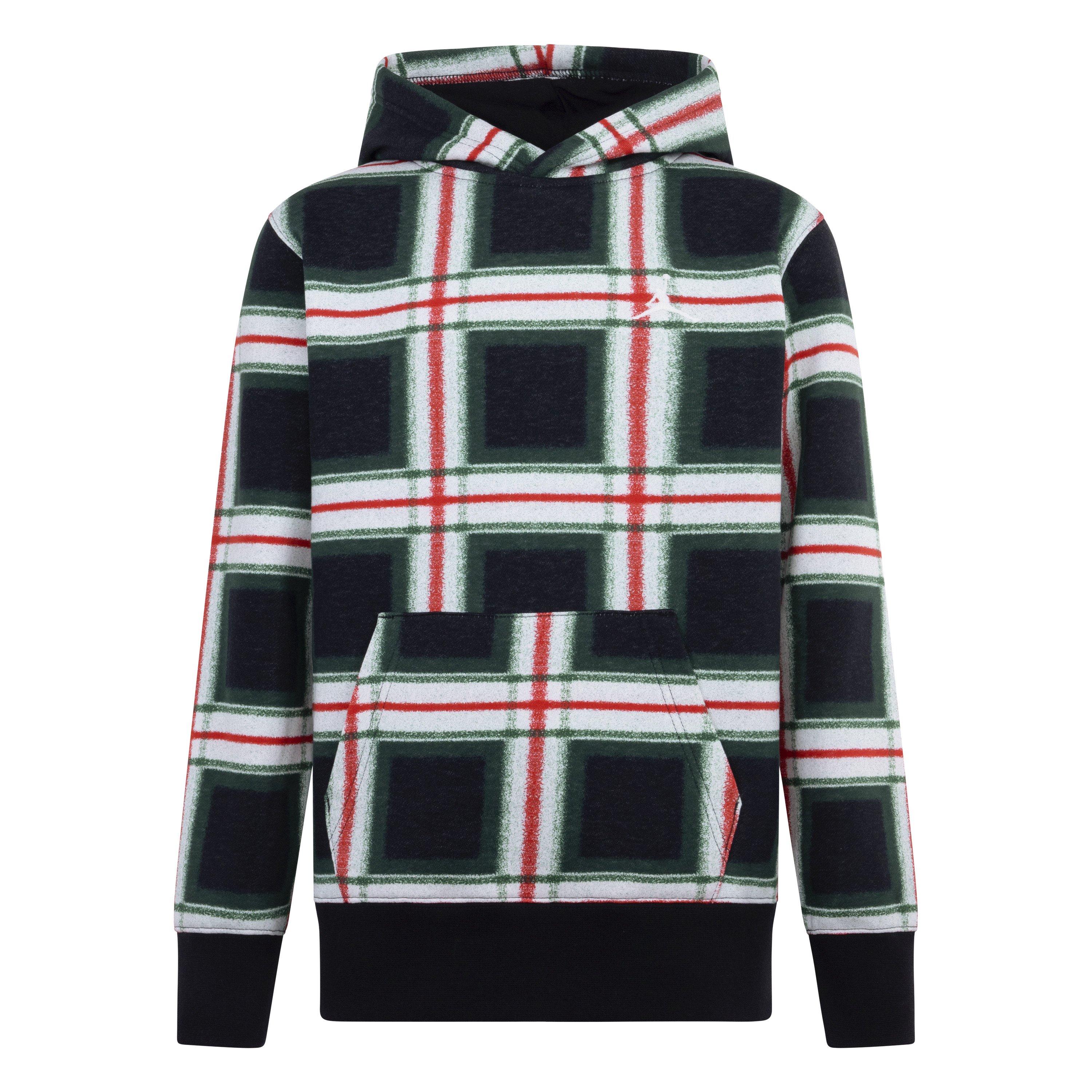 Jordan Big Boys' Plaid Hoodie - Black - BLACK