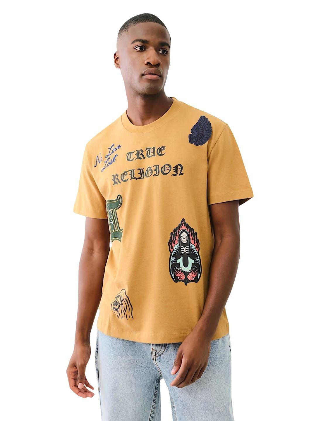 True Religion Men's Patch Embroidered Tee - Caramel - BROWN