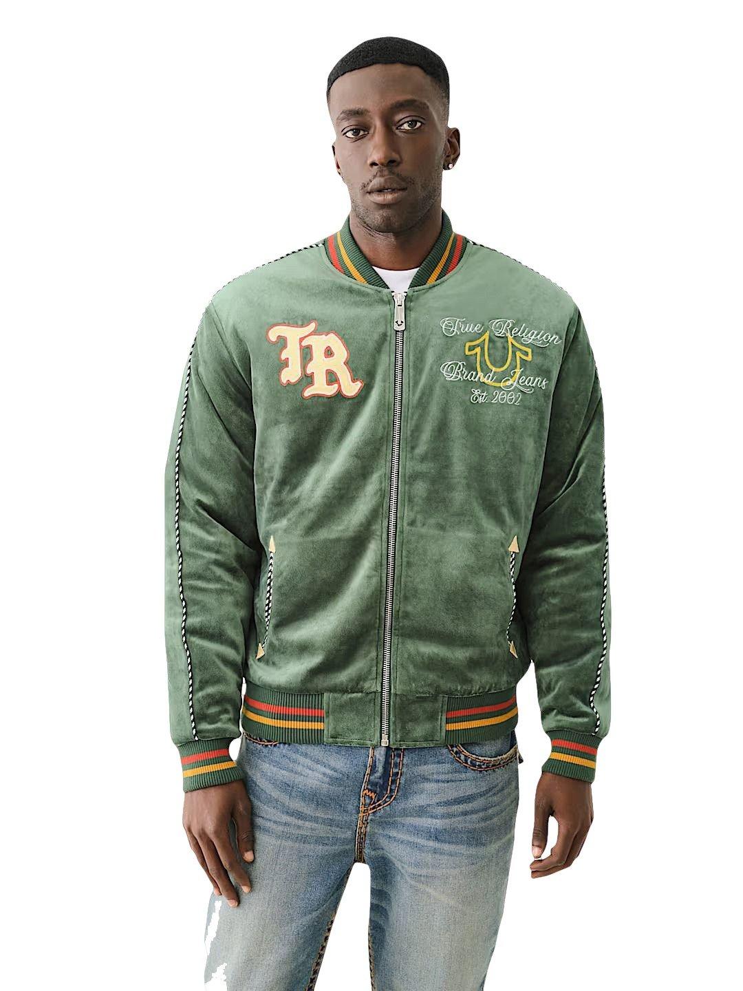 True Religion Men's Western Velvet Bomber Jacket - GREEN