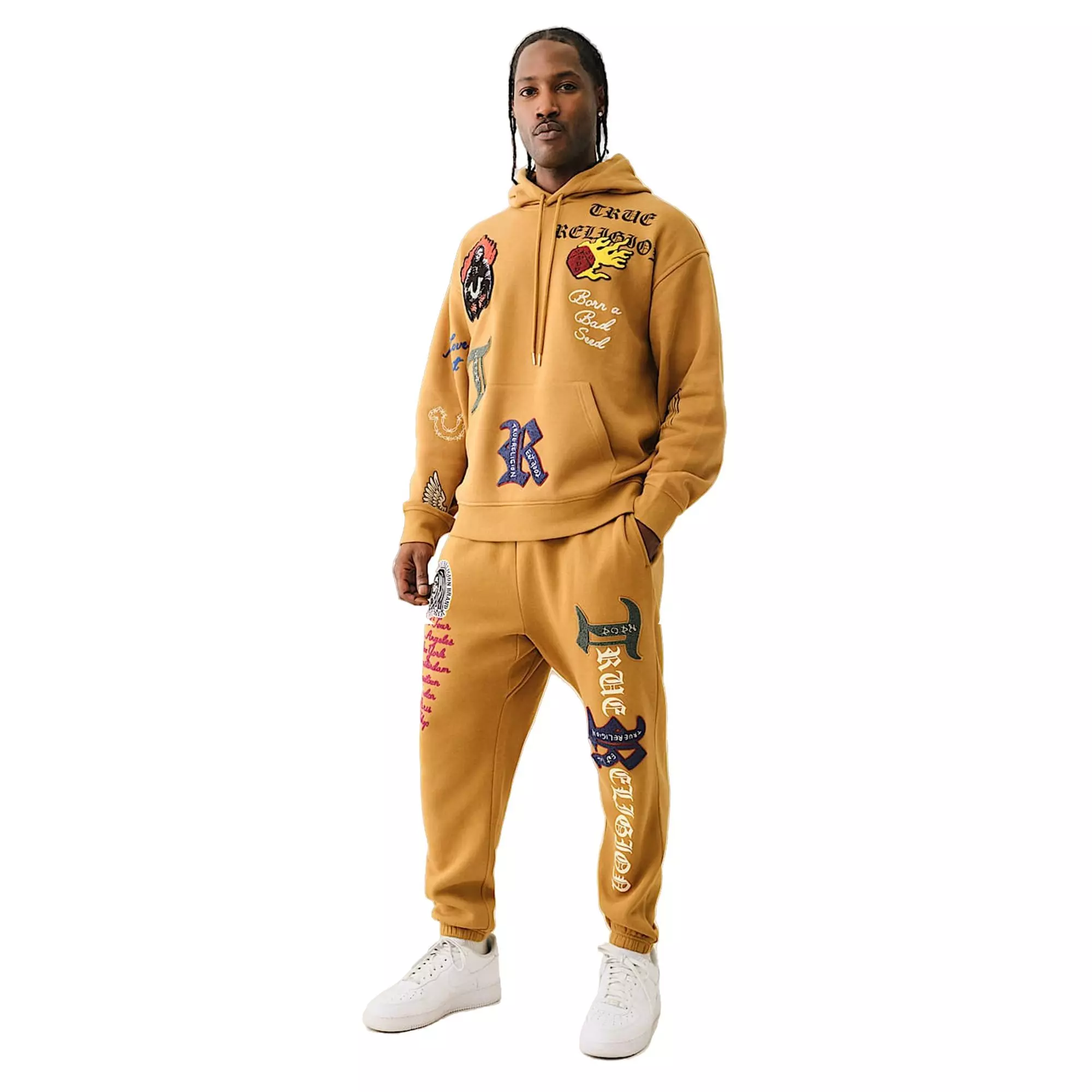 True Religion Men's Logo Patch Embroidery Joggers - BROWN