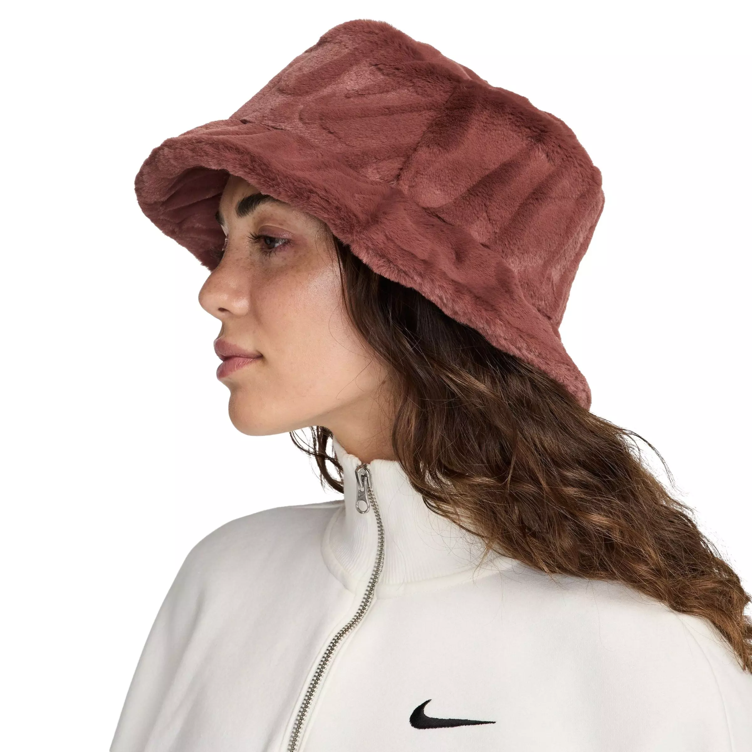 Nike Faux Fur Bucket Hat-Red - MAROON