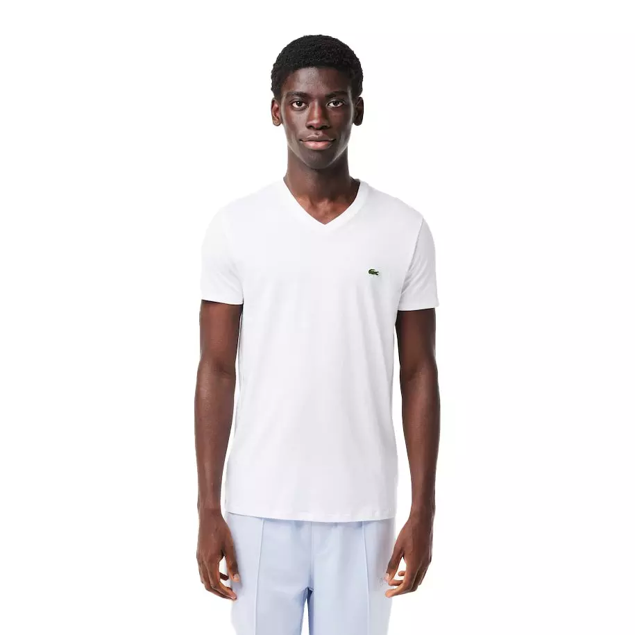 Lacoste Men's Jersey Print V-Neck Tee - WHITE