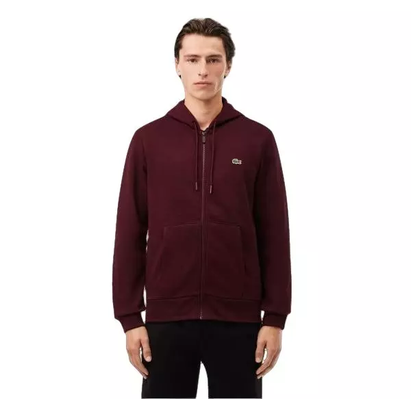 Lacoste Men's Solid Fleece Jacket - Espresso - BURGUNDY