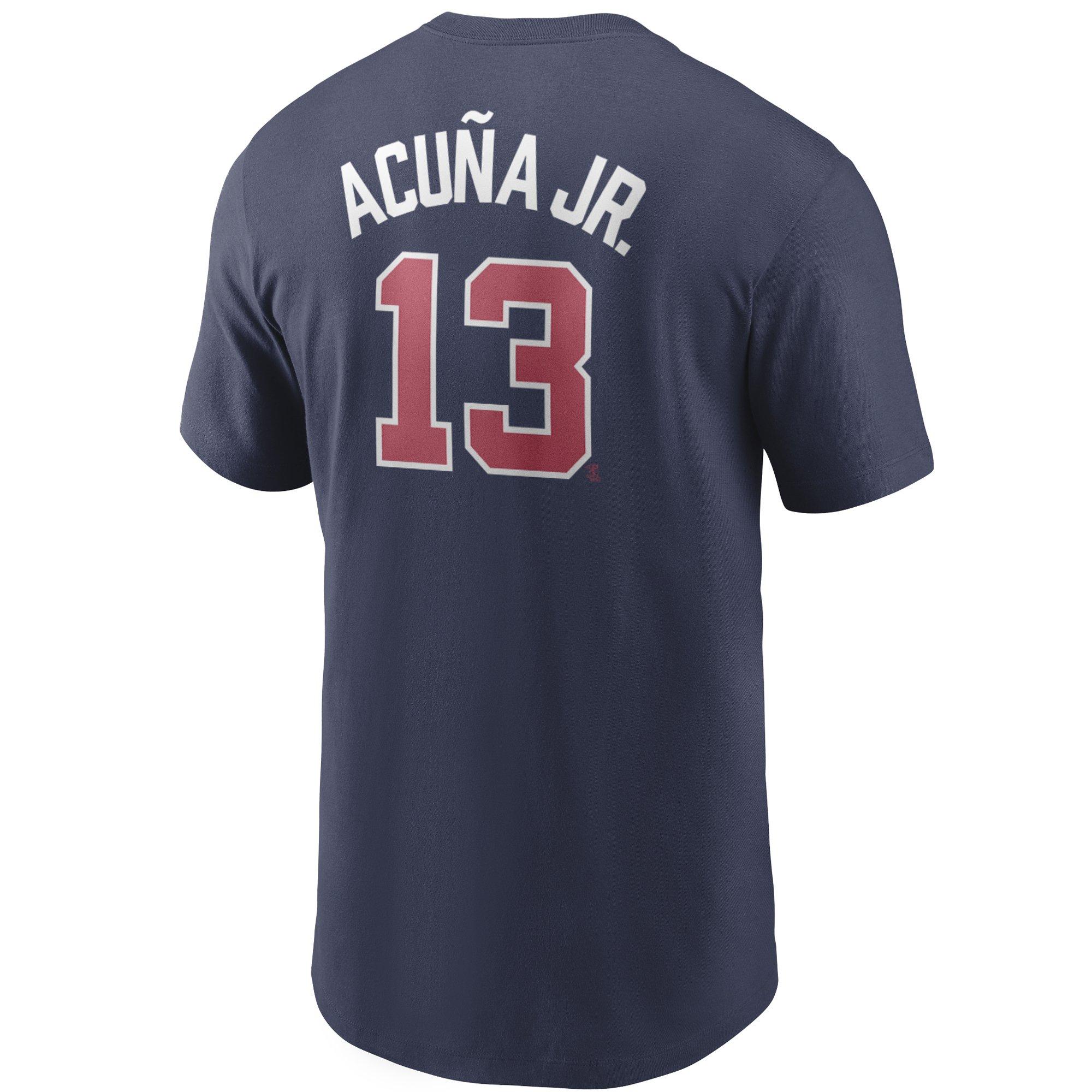 Nike Men's Atlanta Braves Ronald Acuna Jr. Name & Number MLB Short Sleeve Tee - NAVY Thumbnail View 1