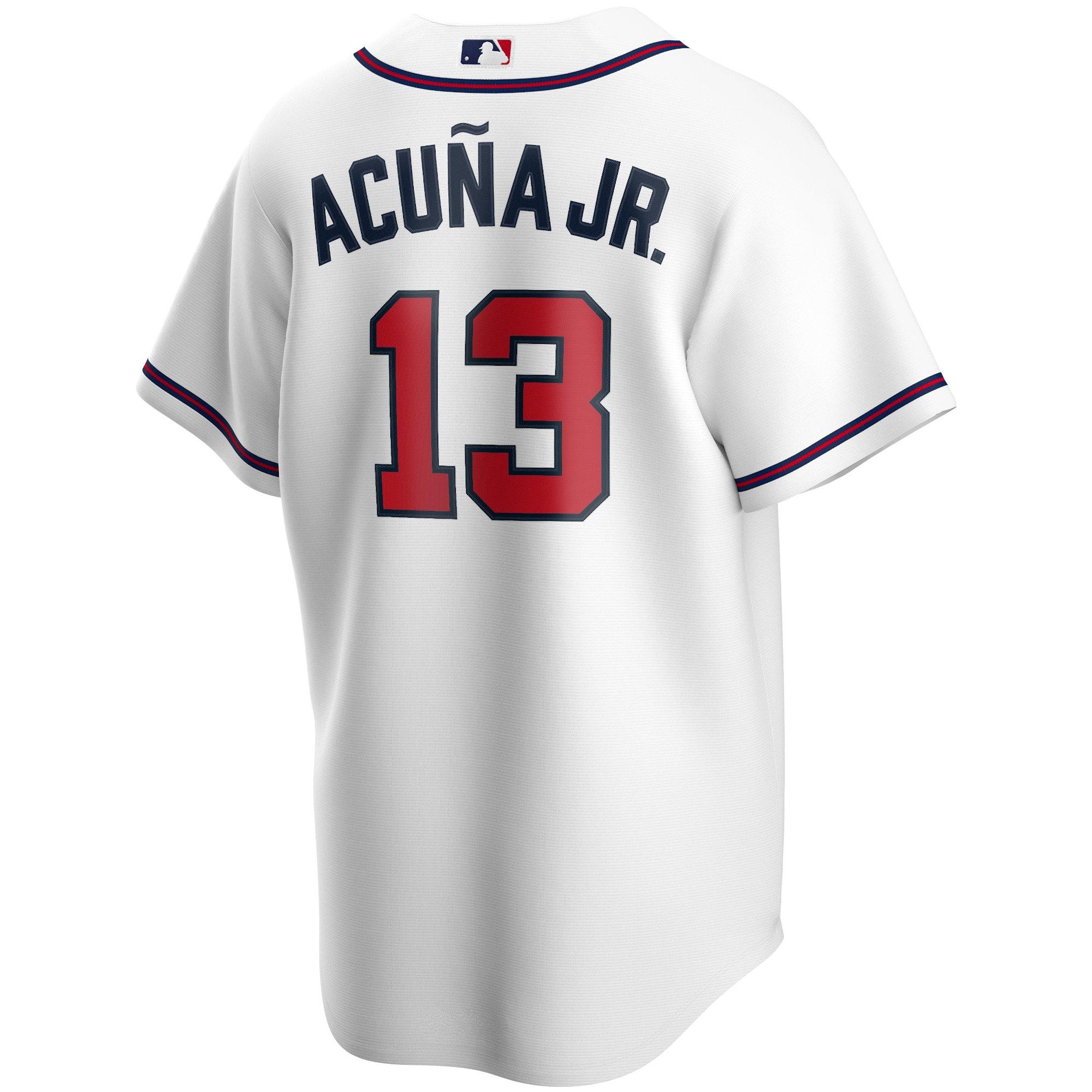Nike Men's Atlanta Braves Ronald Acuna Jr. Replica MLB Jersey - WHITE Thumbnail View 1