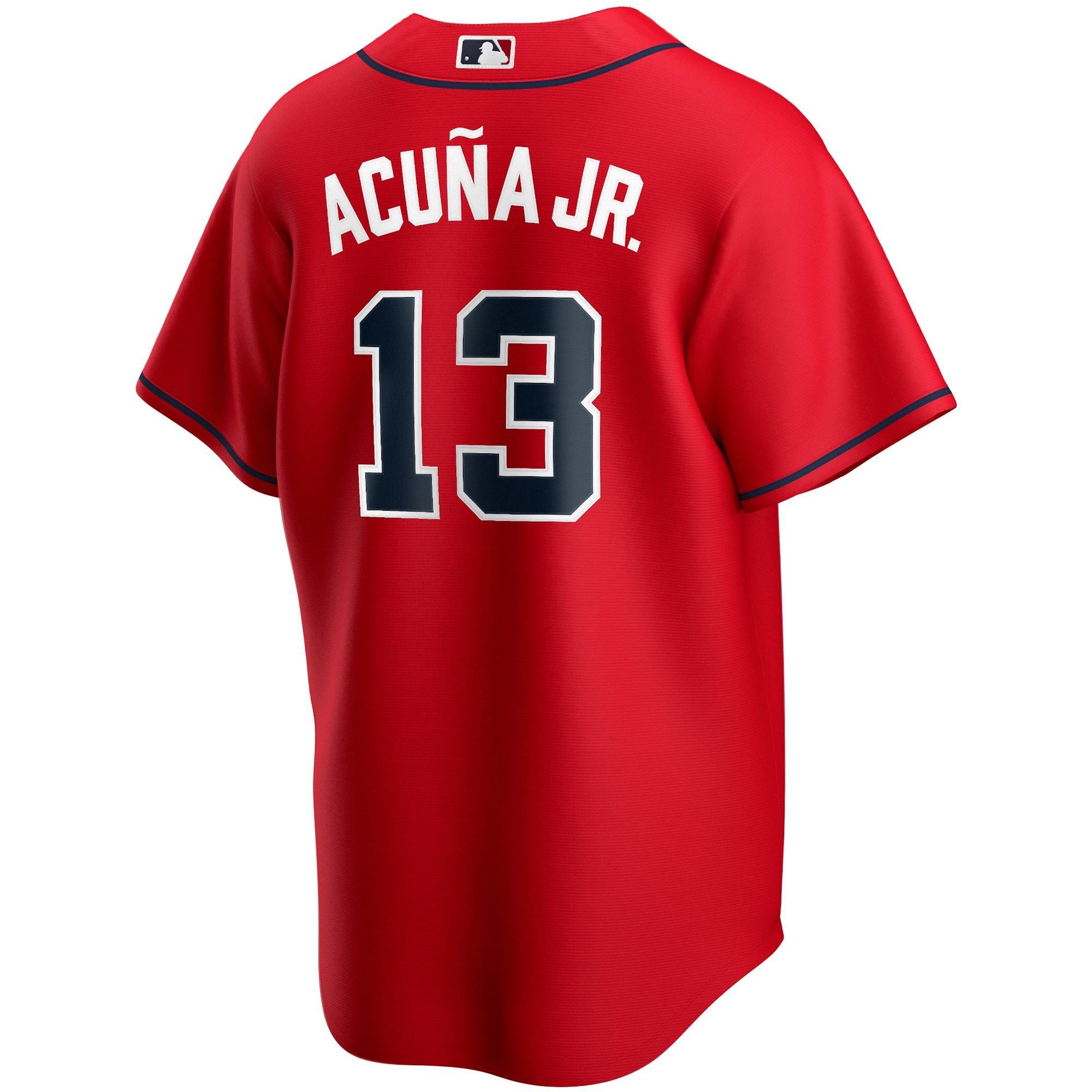 Nike Men's Atlanta Braves Ronald Acuna Jr. Alternate Replica MLB Jersey - RED Thumbnail View 1