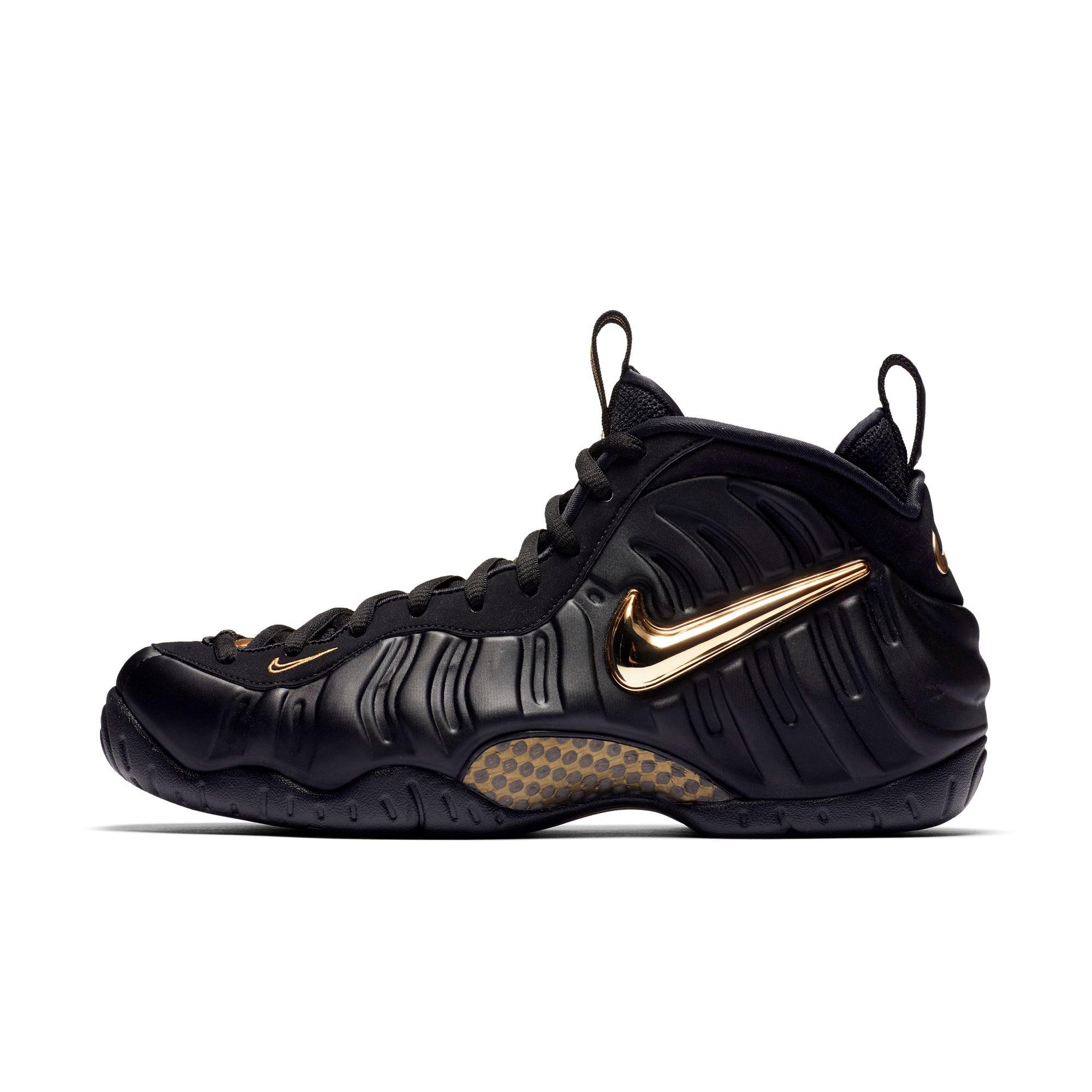 black and metallic gold foamposite pro