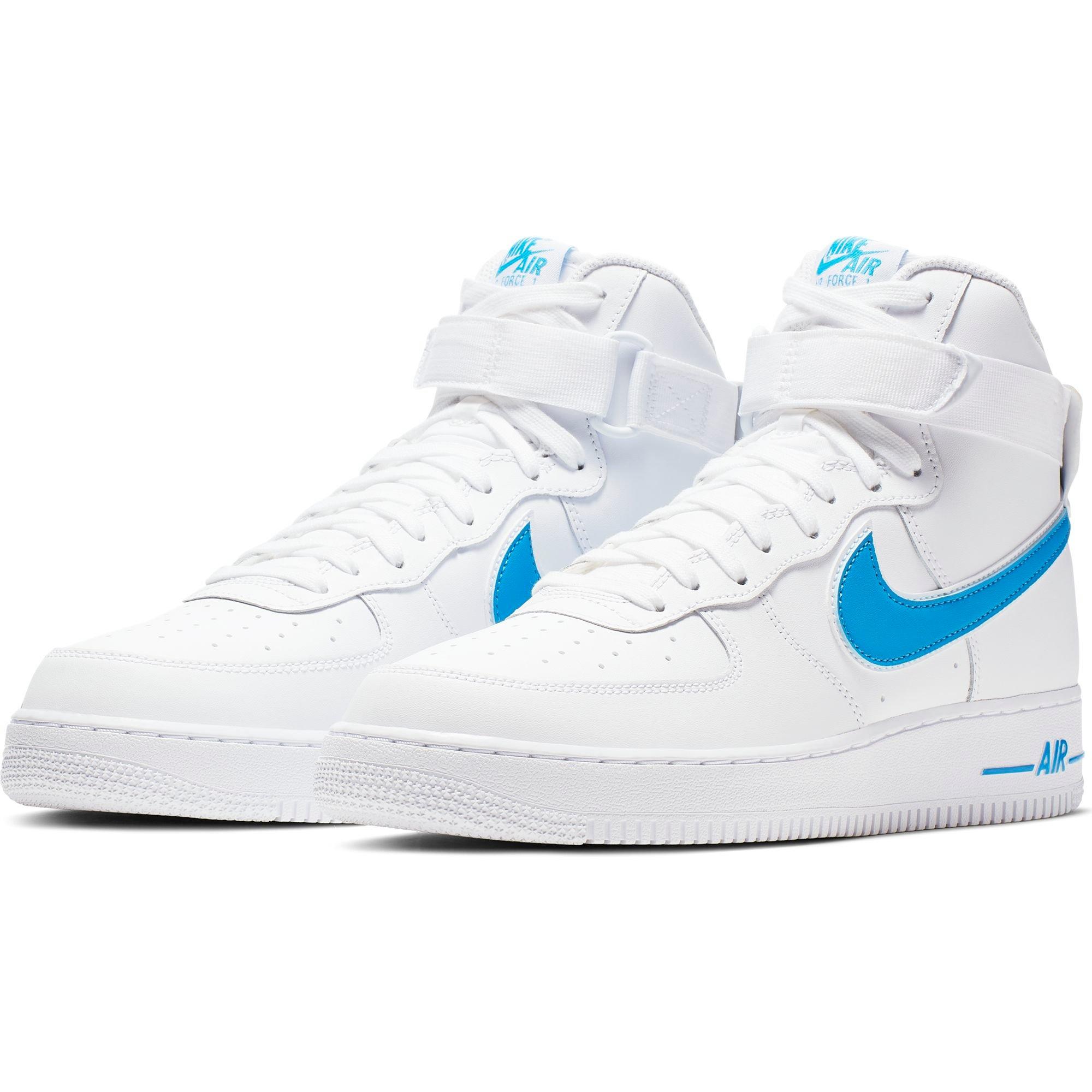 navy blue and white high top air force 1