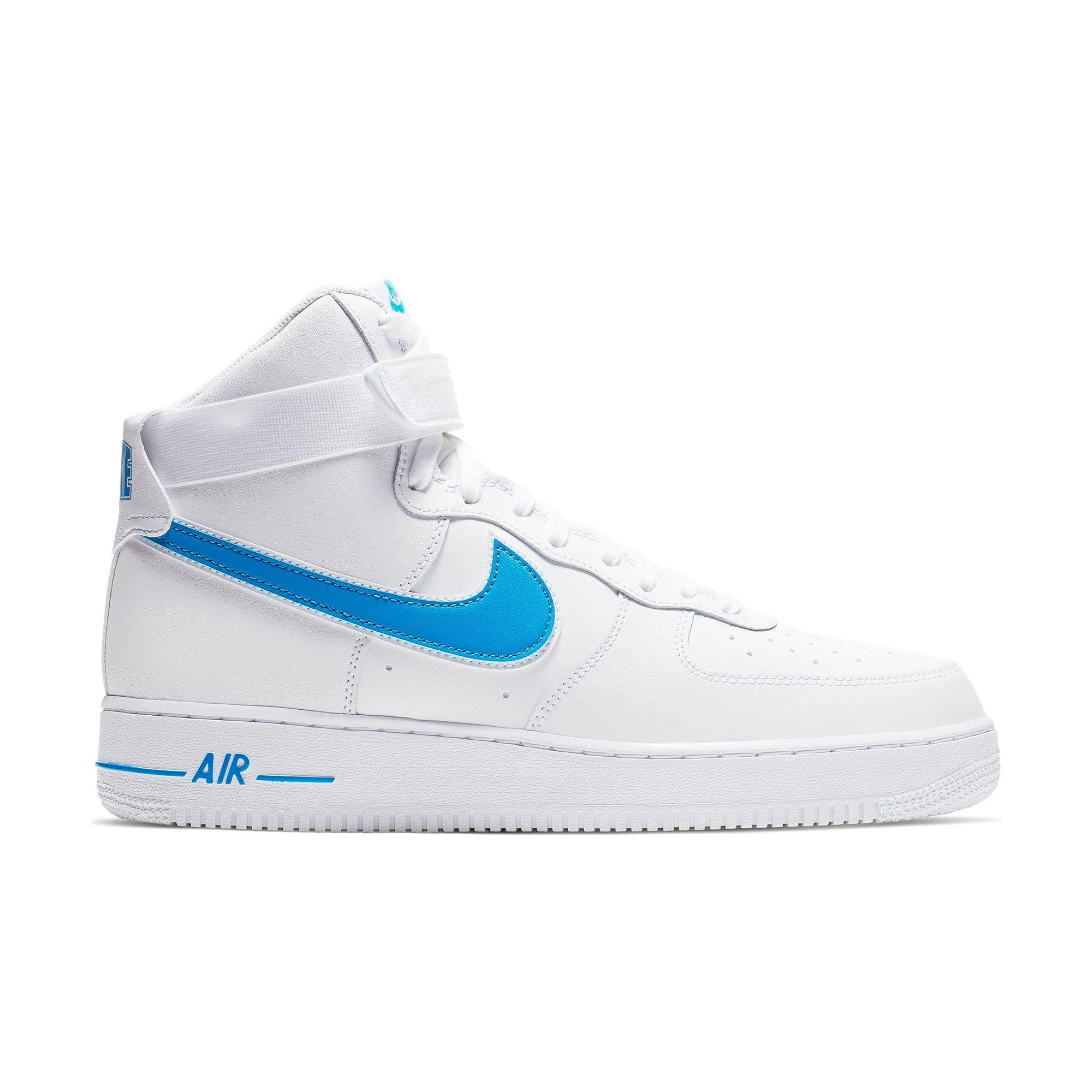 blue black and white high top air force ones