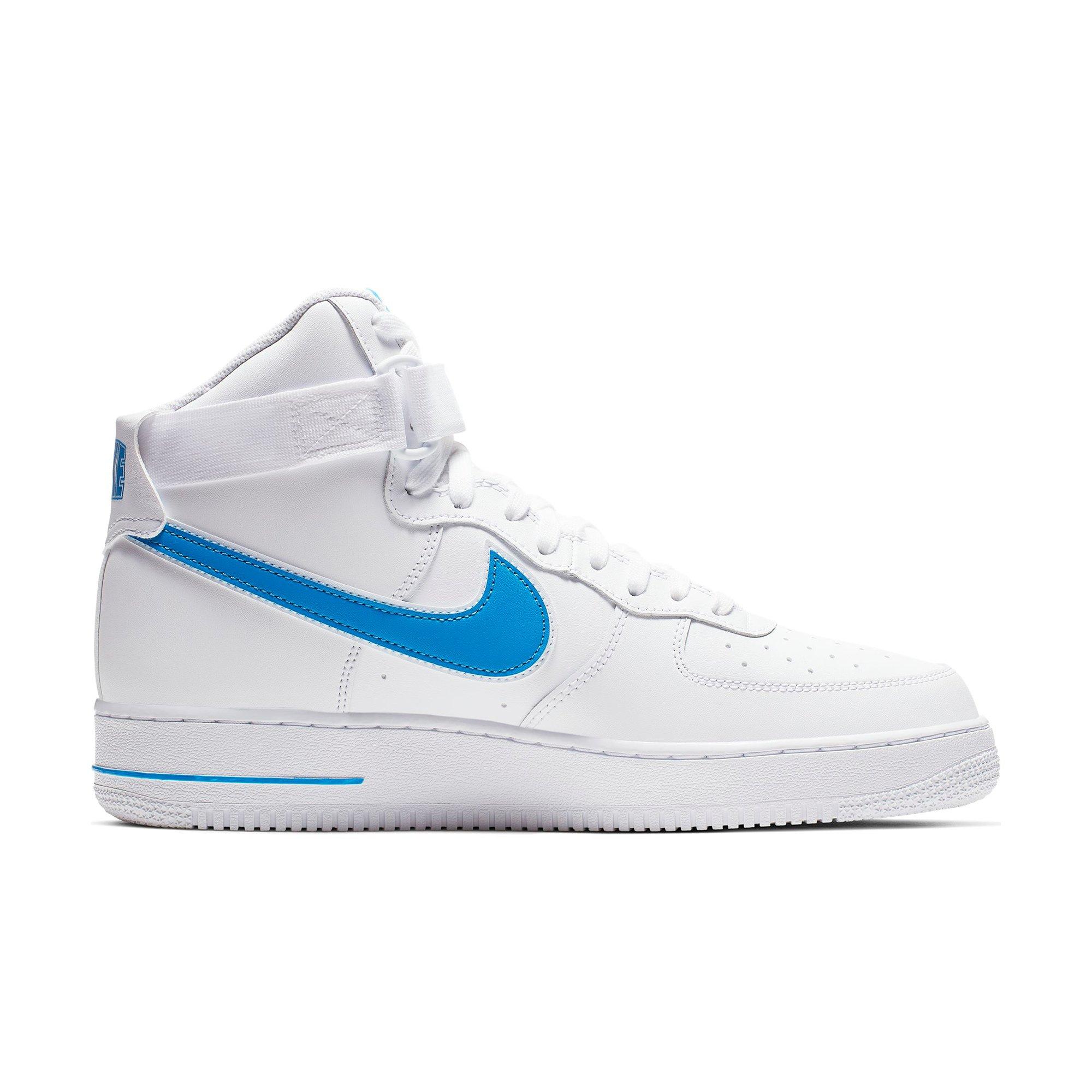 blue black white high top air force ones
