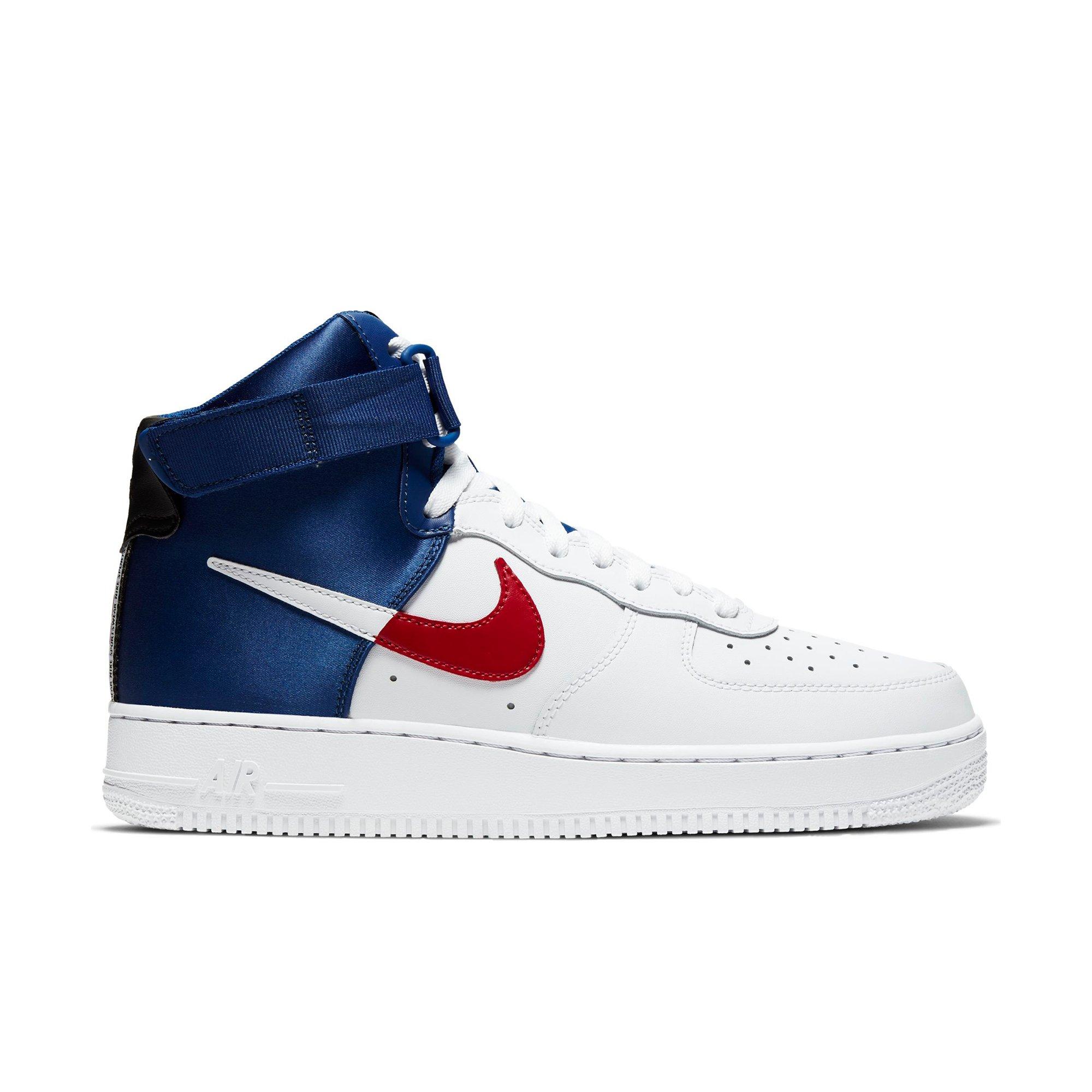 red and blue high top air force ones