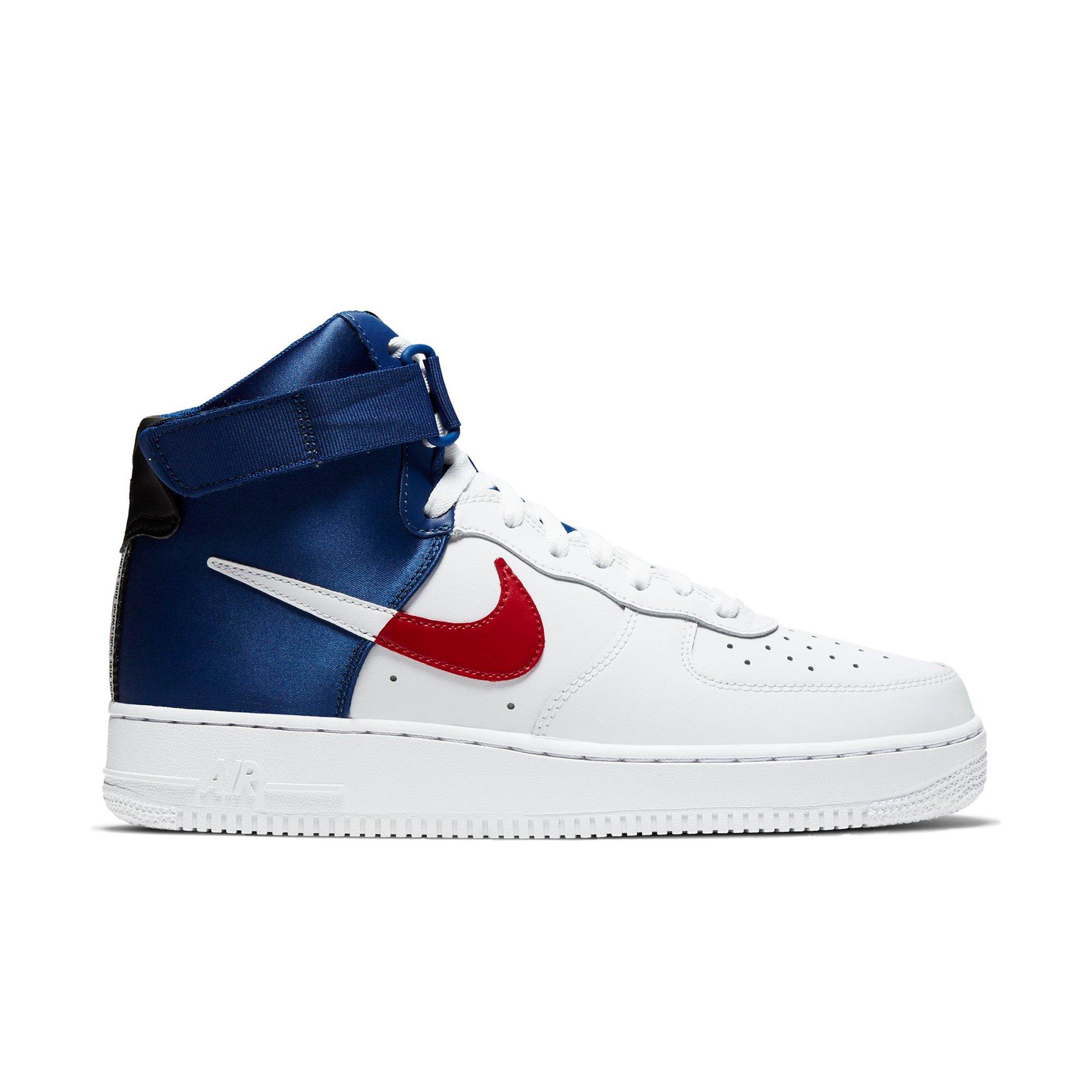 red white and blue air force ones high top