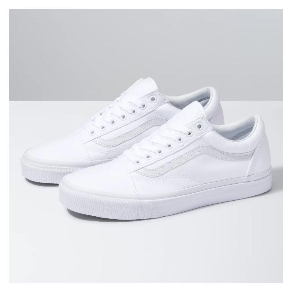 All white old sales school vans