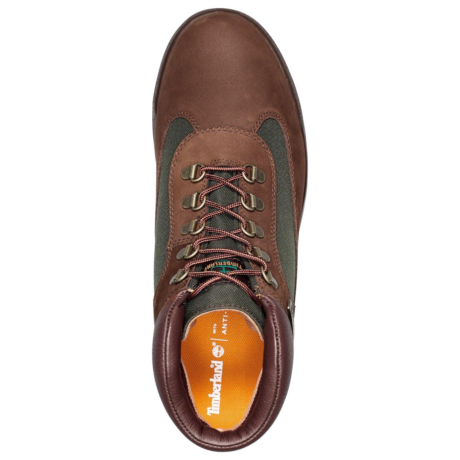 Green and brown timberland field outlet boots