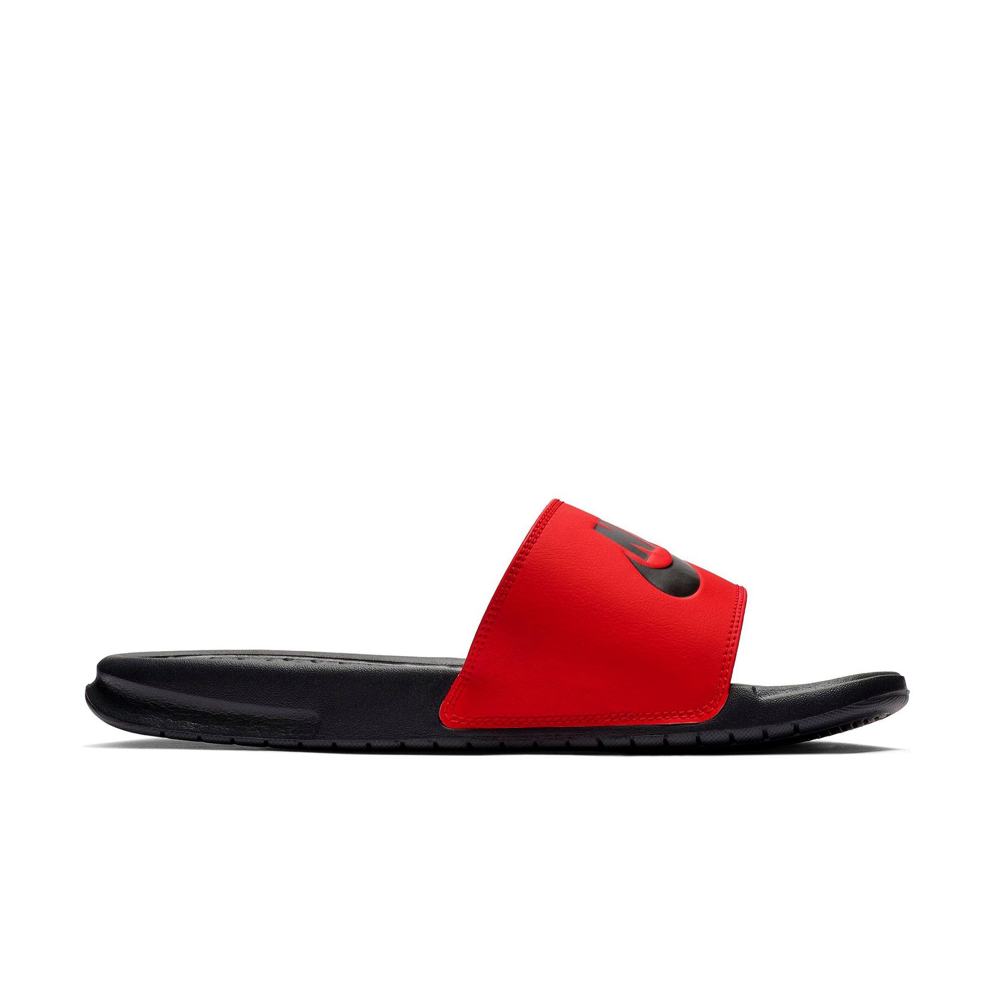 red and black nike slippers