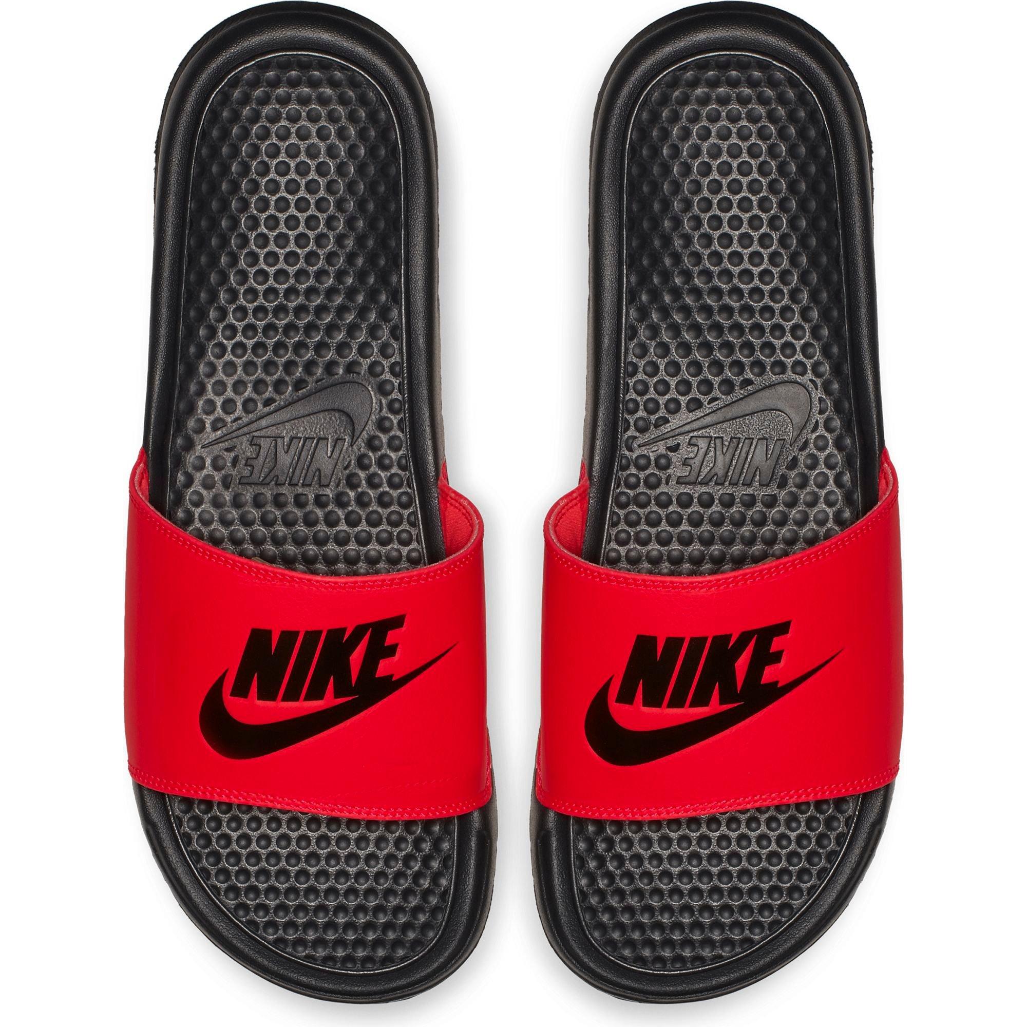 nike slides black red