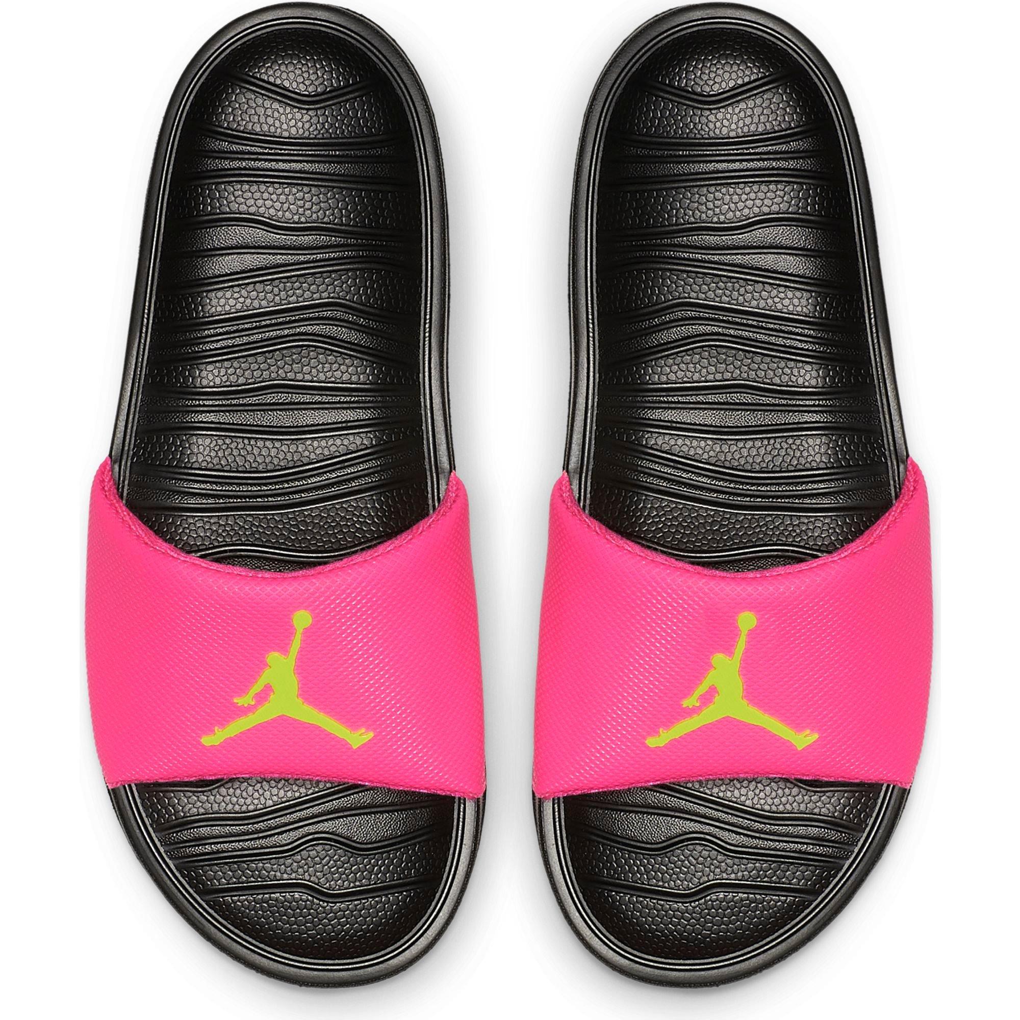 black and pink jordan slides